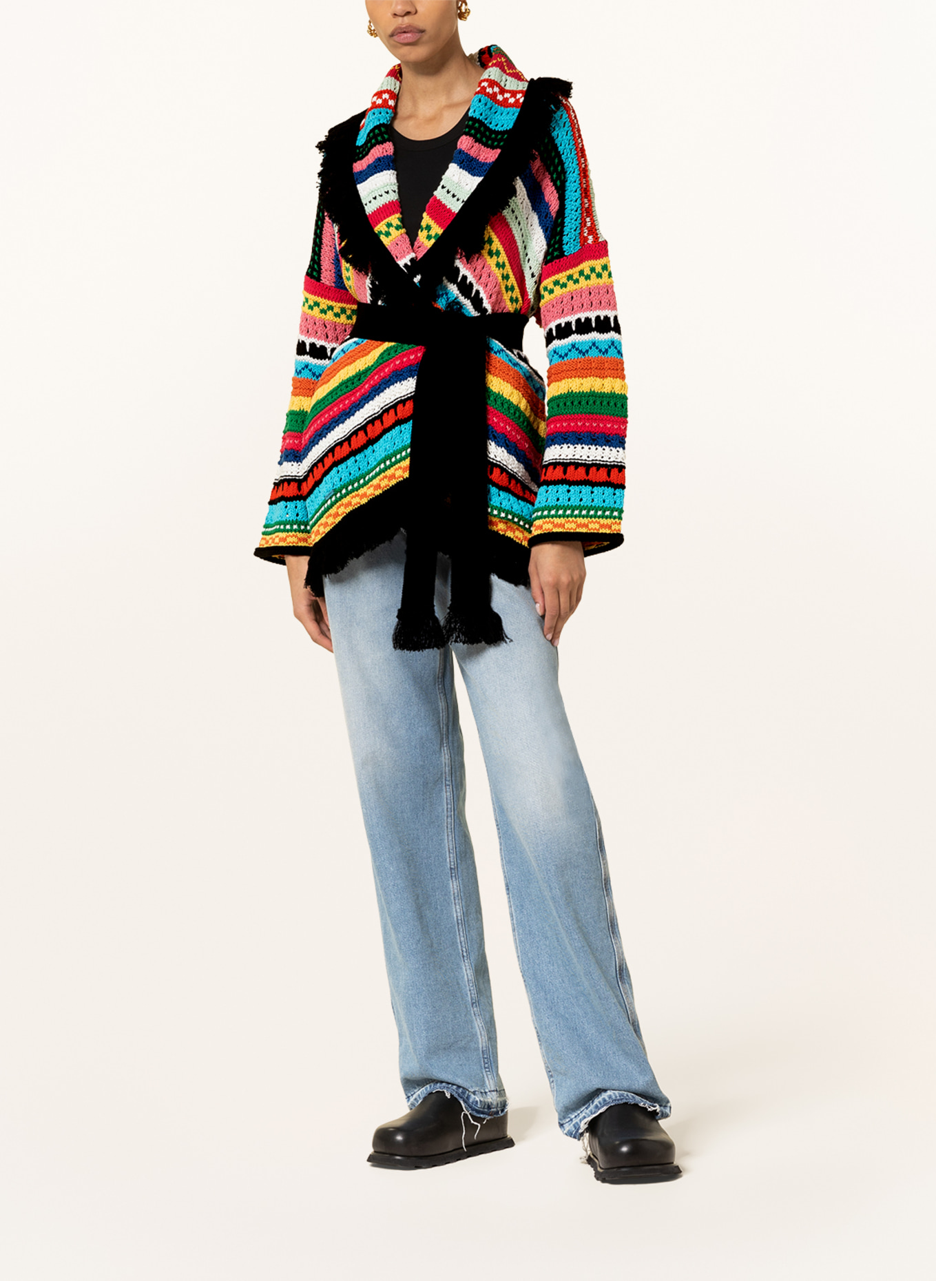 ALANUi Cardigan OVER THE HORIZON with 3/4 sleeves, Color: BLACK/ RED/ TURQUOISE (Image 2)