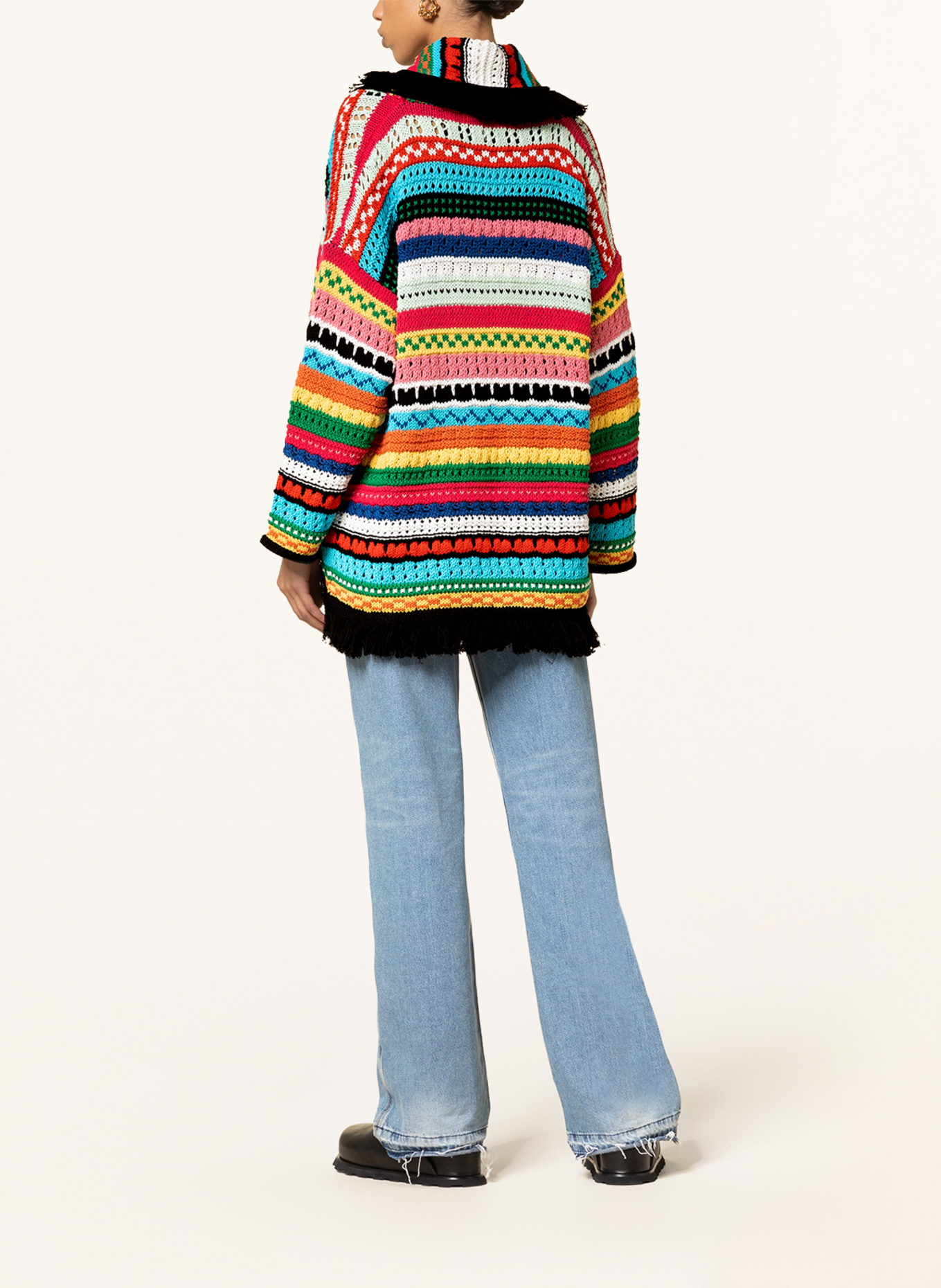 ALANUi Cardigan OVER THE HORIZON with 3/4 sleeves, Color: BLACK/ RED/ TURQUOISE (Image 3)