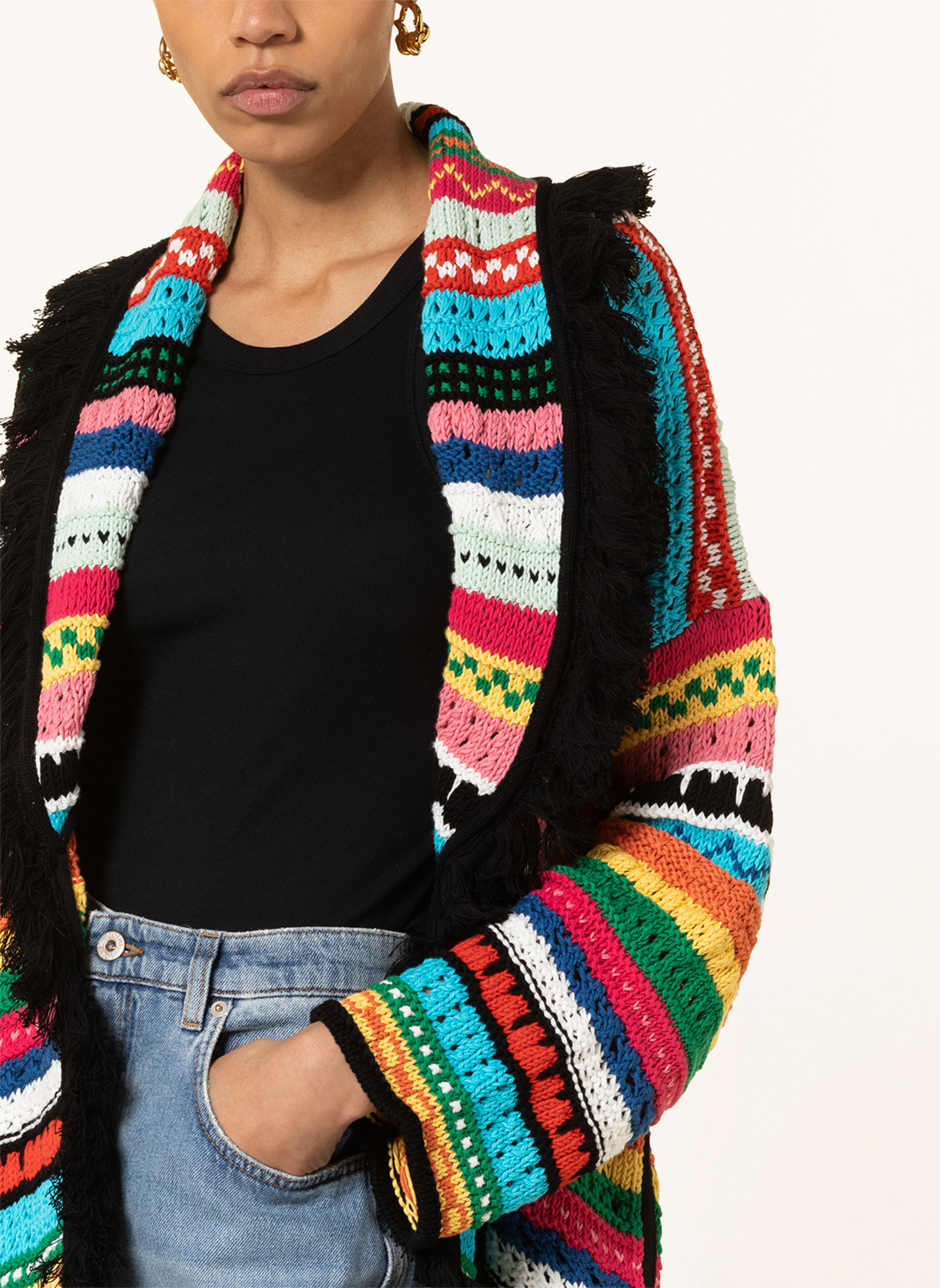ALANUi Cardigan OVER THE HORIZON with 3/4 sleeves, Color: BLACK/ RED/ TURQUOISE (Image 4)