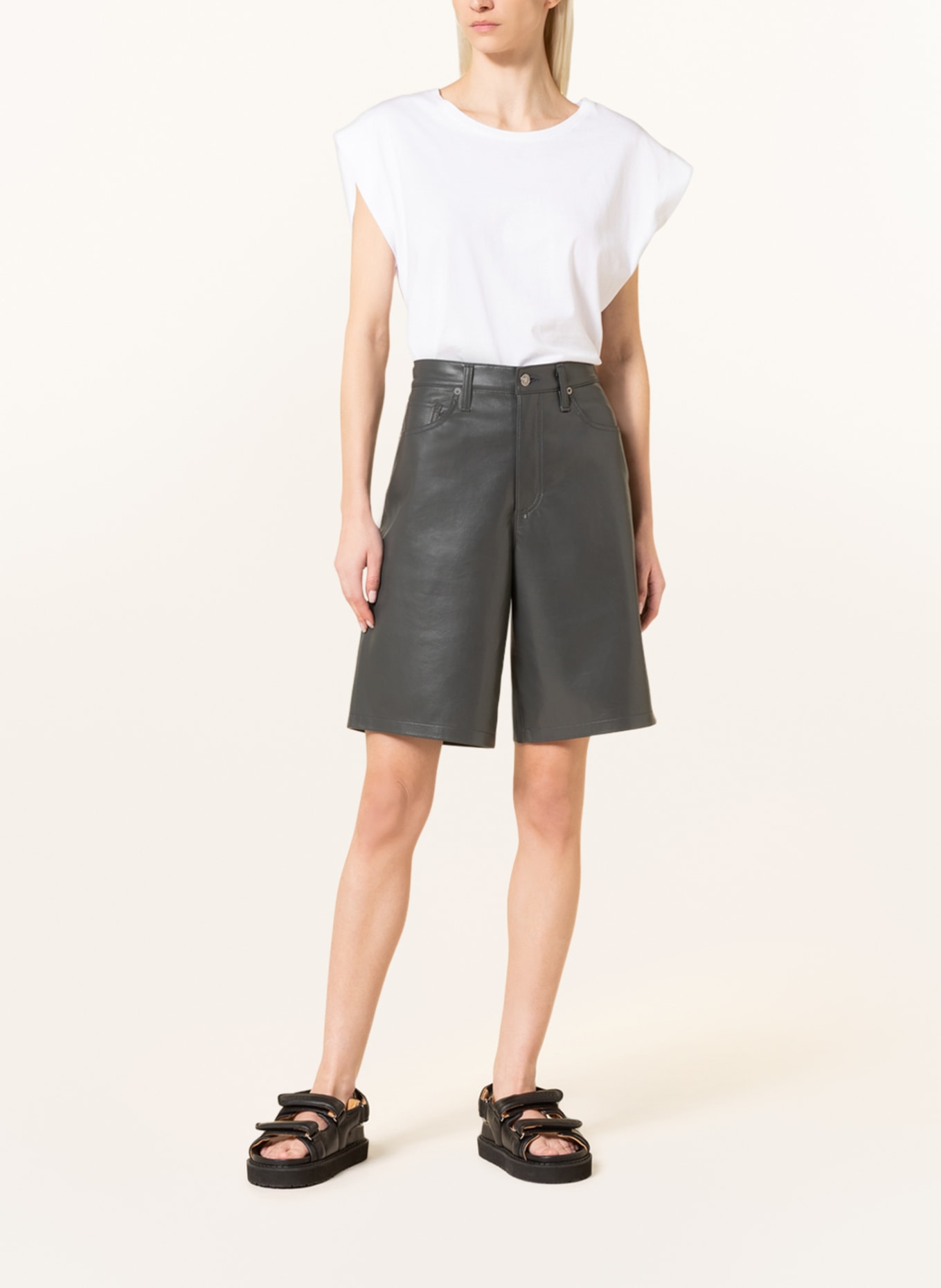 AGOLDE Leather shorts, Color: DARK GRAY (Image 2)