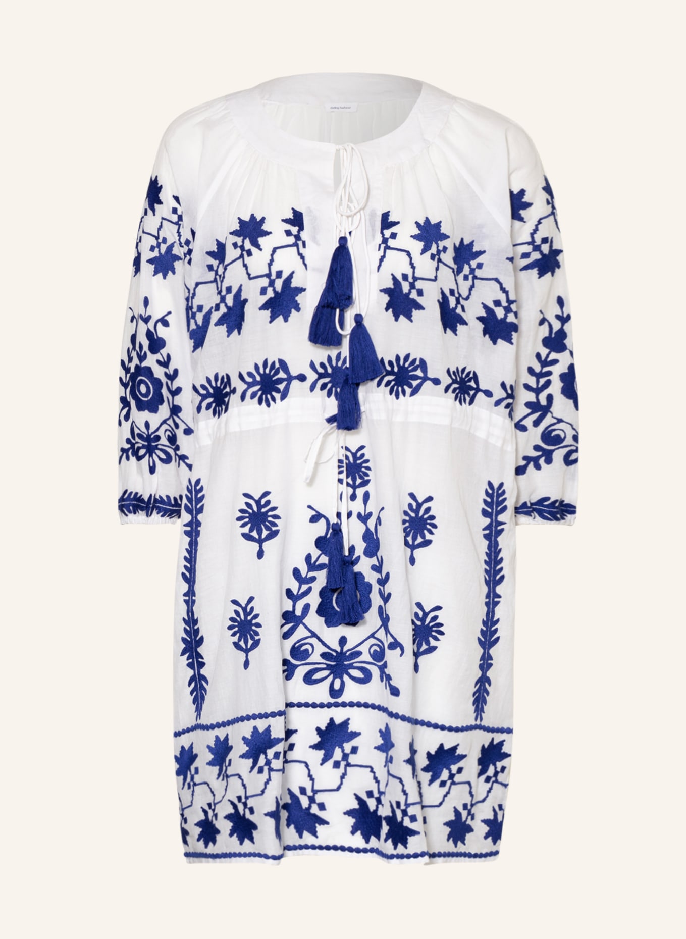 darling harbour Tunic with embroidery and 3/4 sleeves, Color: WHITE/ DARK BLUE (Image 1)