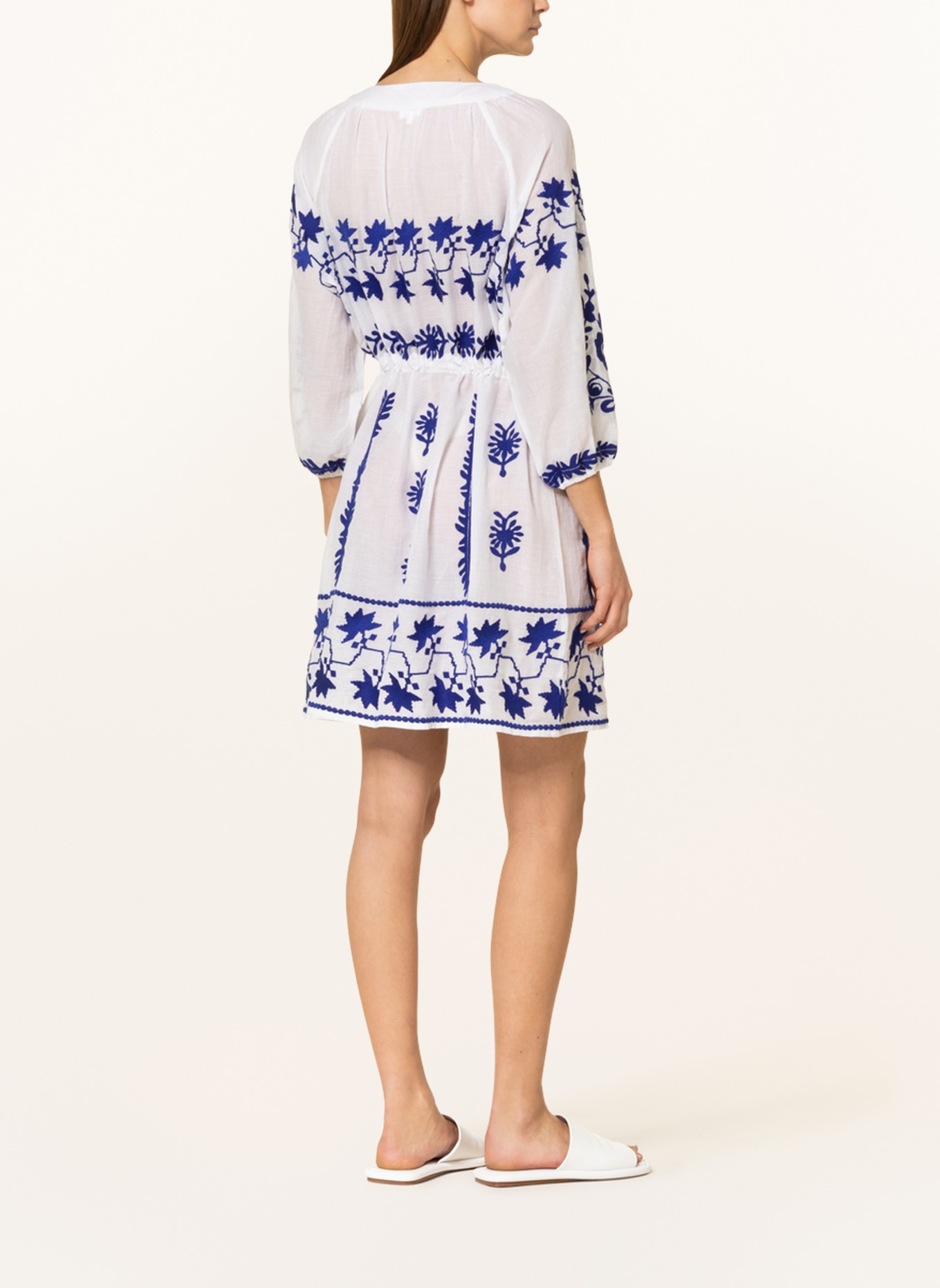 darling harbour Tunic with embroidery and 3/4 sleeves, Color: WHITE/ DARK BLUE (Image 3)