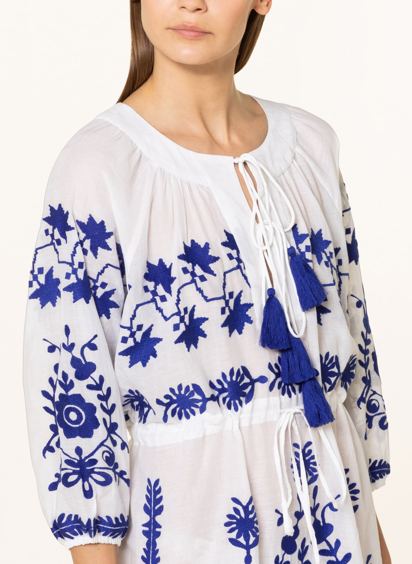 darling harbour Tunic with embroidery and 3/4 sleeves, Color: WHITE/ DARK BLUE (Image 4)