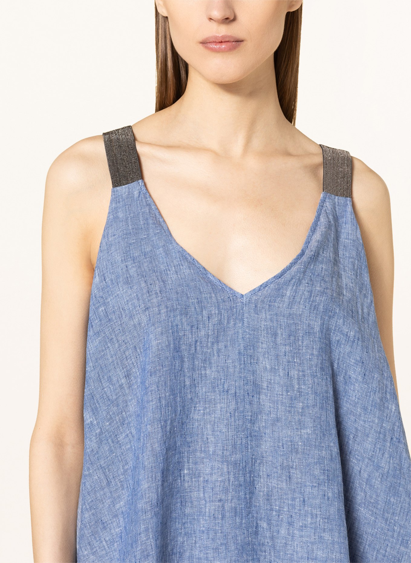 FABIANA FILIPPI Linen top with decorative beads, Color: BLUE GRAY (Image 4)