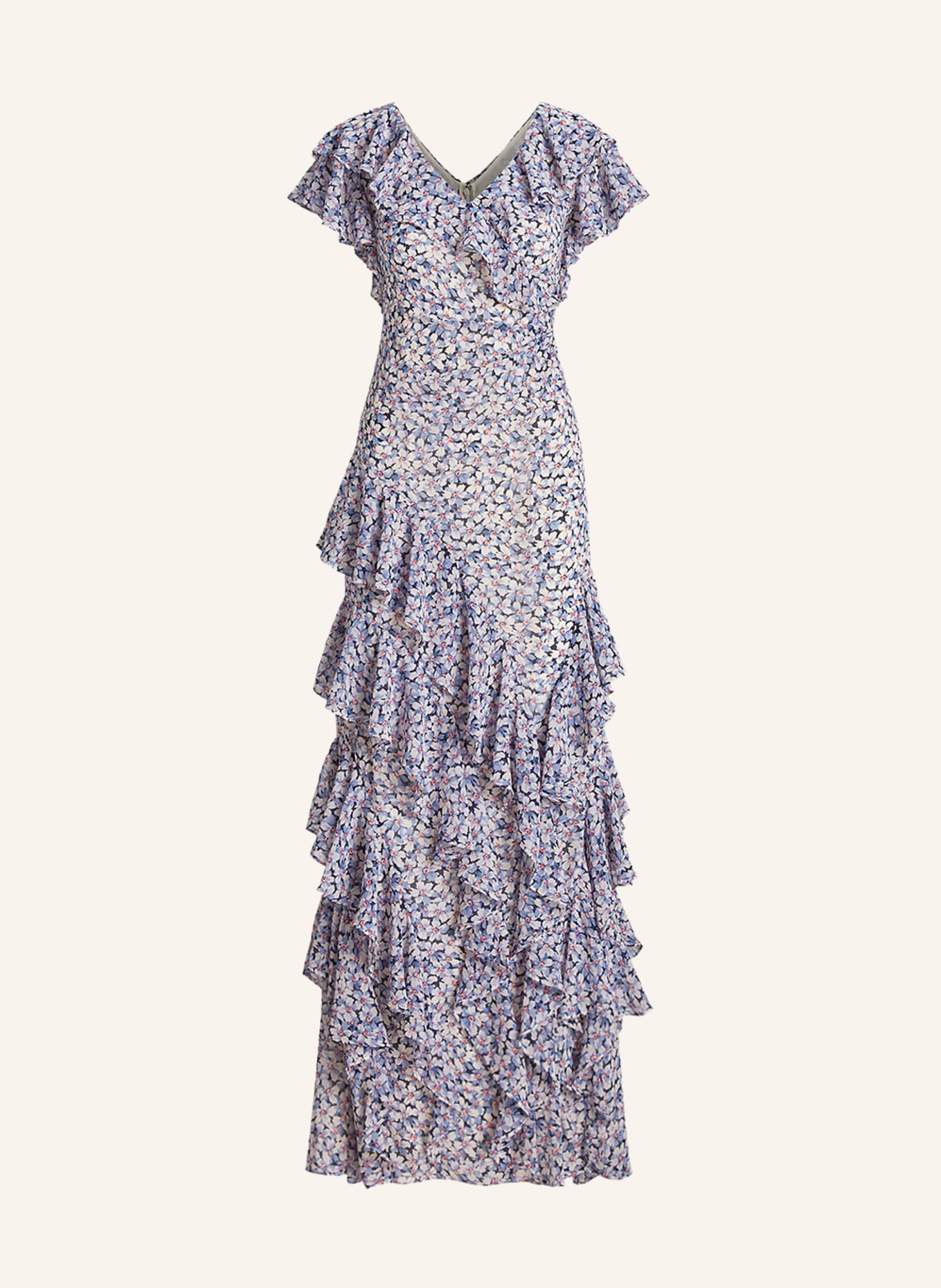 LAUREN RALPH LAUREN Evening dress BRAHIMA with frills, Color: WHITE/ BLUE/ LIGHT BLUE (Image 1)