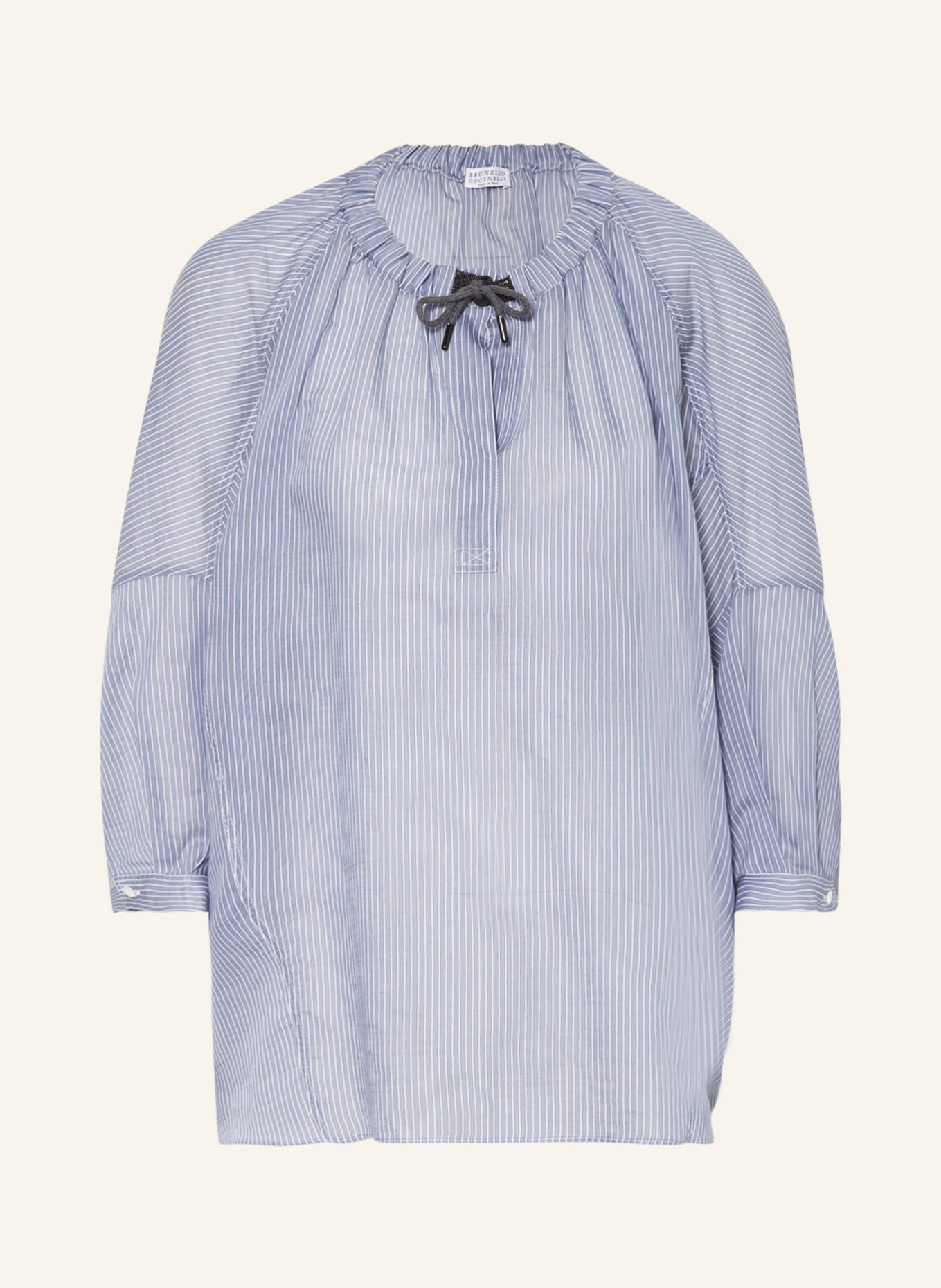 BRUNELLO CUCINELLI Shirt blouse with 3/4 sleeves, Color: BLUE/ WHITE (Image 1)