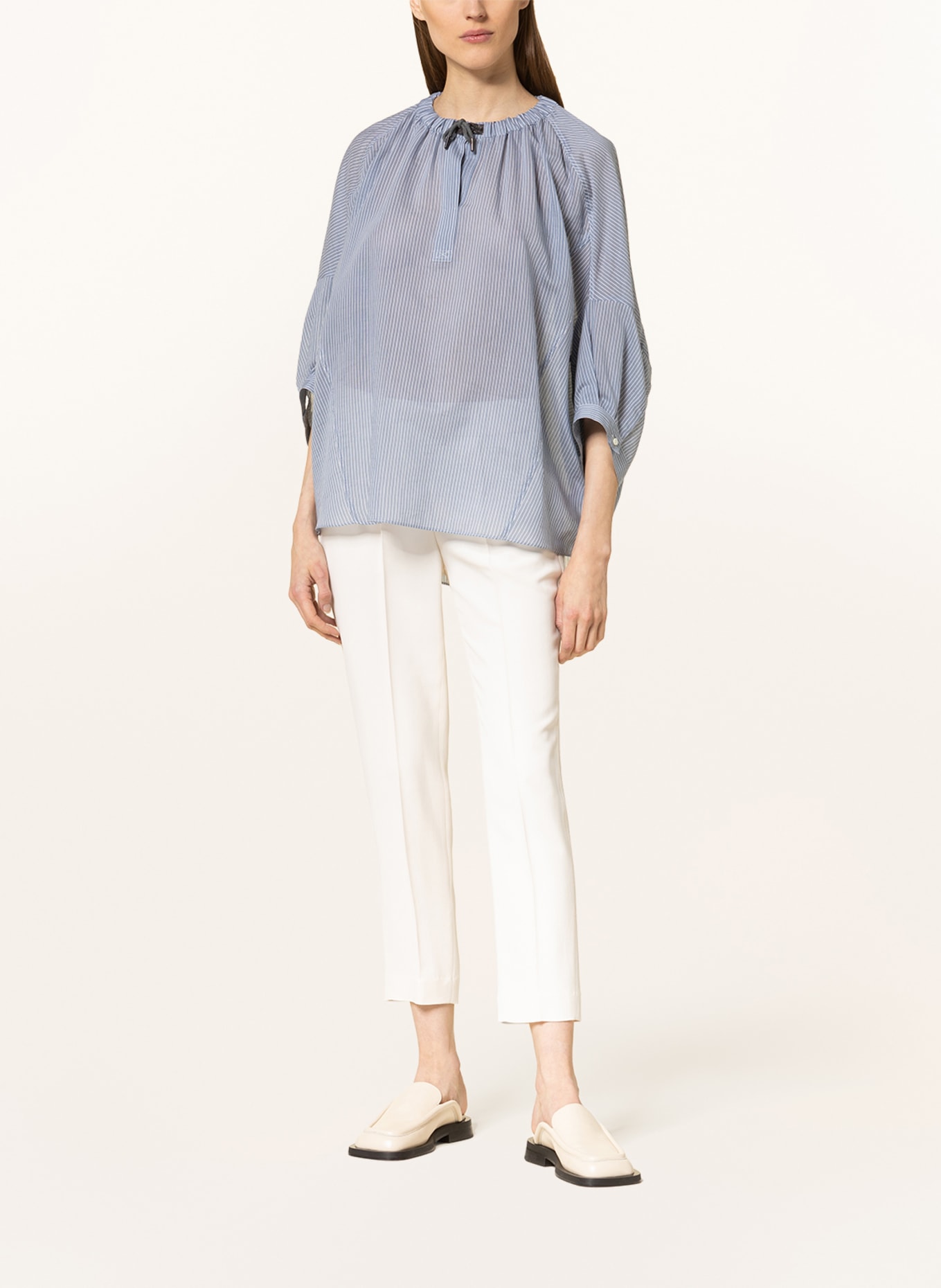 BRUNELLO CUCINELLI Shirt blouse with 3/4 sleeves, Color: BLUE/ WHITE (Image 2)