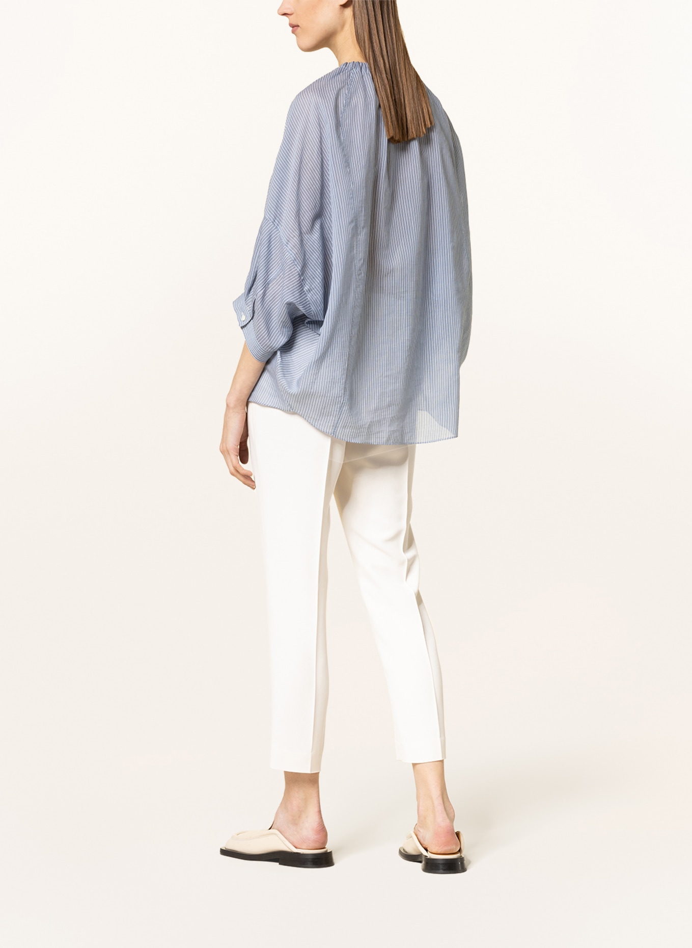 BRUNELLO CUCINELLI Shirt blouse with 3/4 sleeves, Color: BLUE/ WHITE (Image 3)