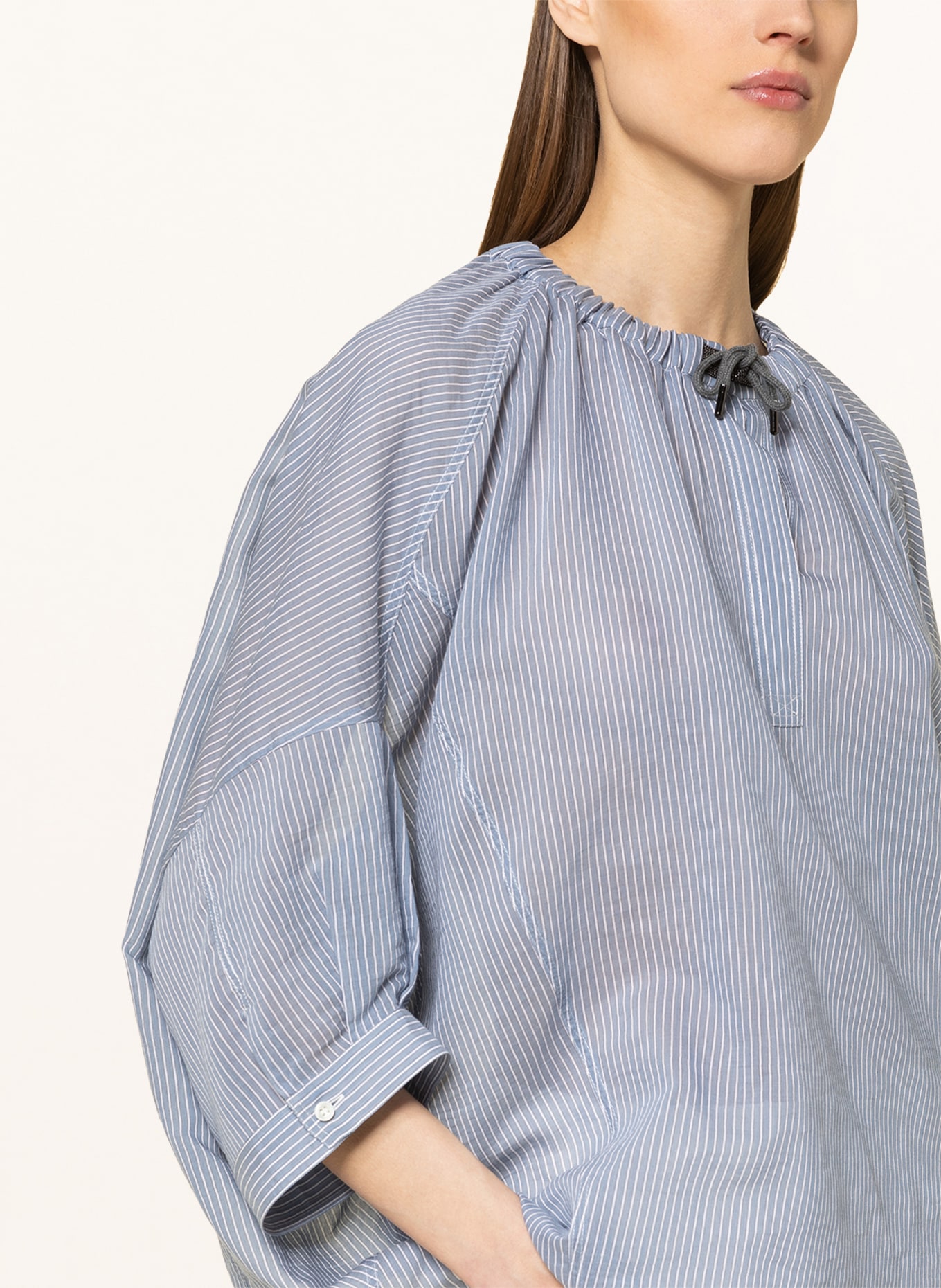 BRUNELLO CUCINELLI Shirt blouse with 3/4 sleeves, Color: BLUE/ WHITE (Image 4)