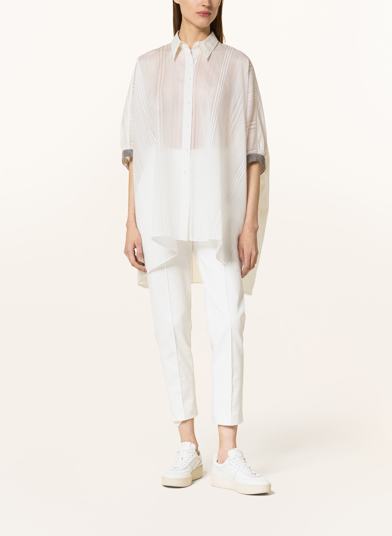 BRUNELLO CUCINELLI Oversized shirt blouse with silk and decorative gems, Color: WHITE (Image 2)