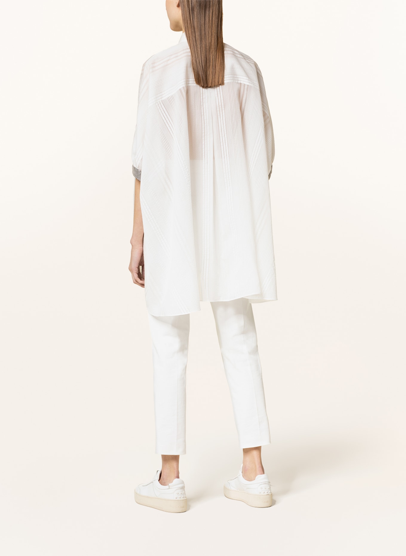 BRUNELLO CUCINELLI Oversized shirt blouse with silk and decorative gems, Color: WHITE (Image 3)