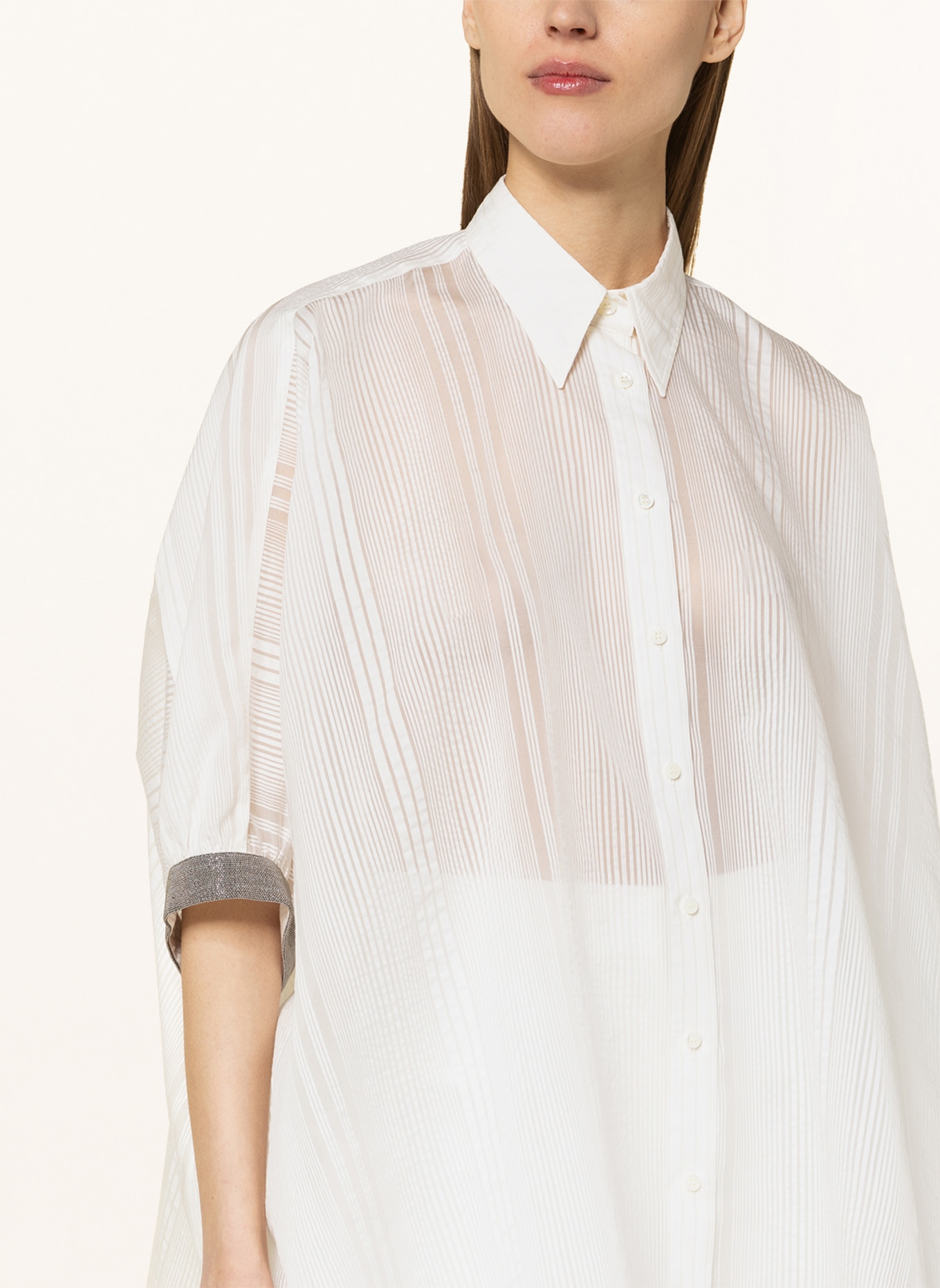BRUNELLO CUCINELLI Oversized shirt blouse with silk and decorative gems, Color: WHITE (Image 4)