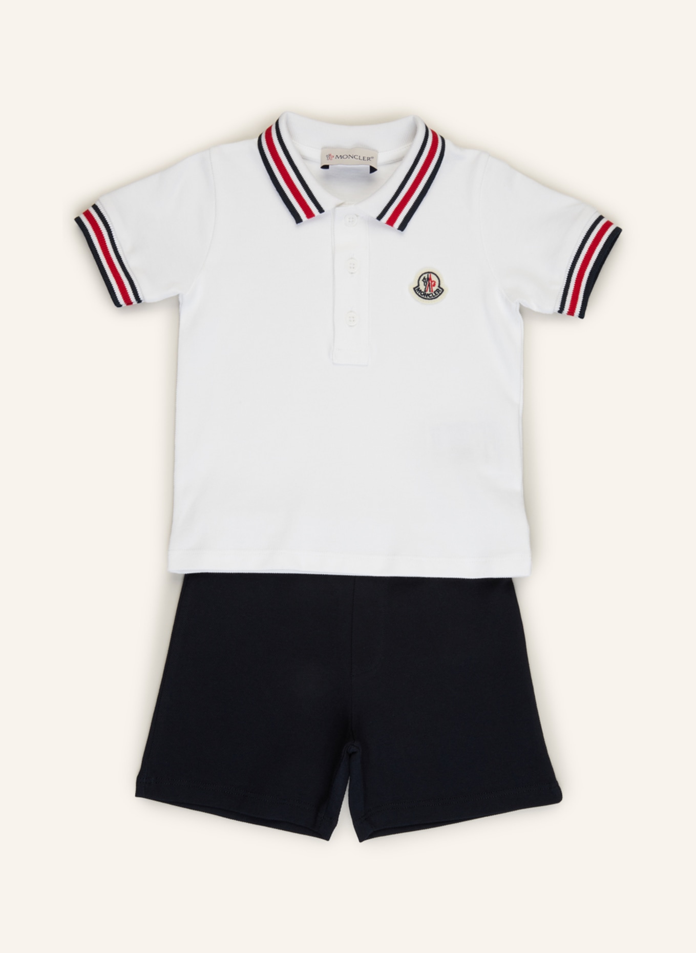 MONCLER enfant Set: Piqué-Poloshirt und Shorts, Farbe: WEISS/ DUNKELBLAU (Bild 1)