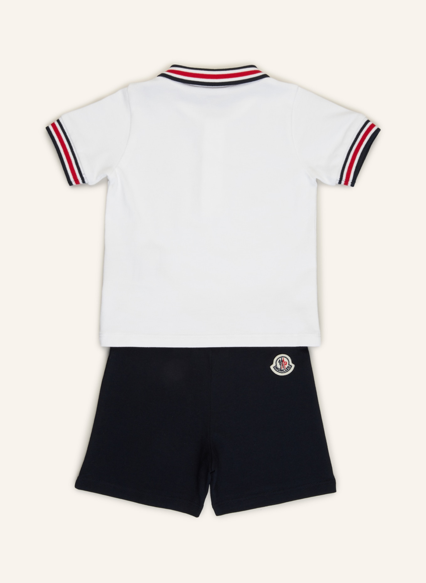 MONCLER enfant Set: Piqué-Poloshirt und Shorts, Farbe: WEISS/ DUNKELBLAU (Bild 2)