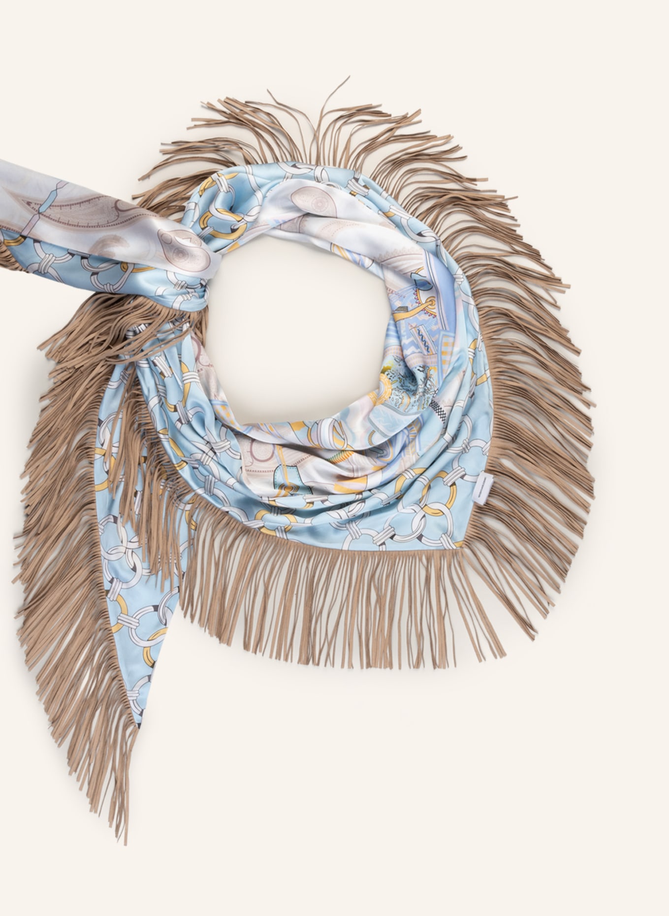HERZEN'S ANGELEGENHEIT Triangular scarf made of silk, Color: LIGHT BLUE/ WHITE/ LIGHT BROWN (Image 2)
