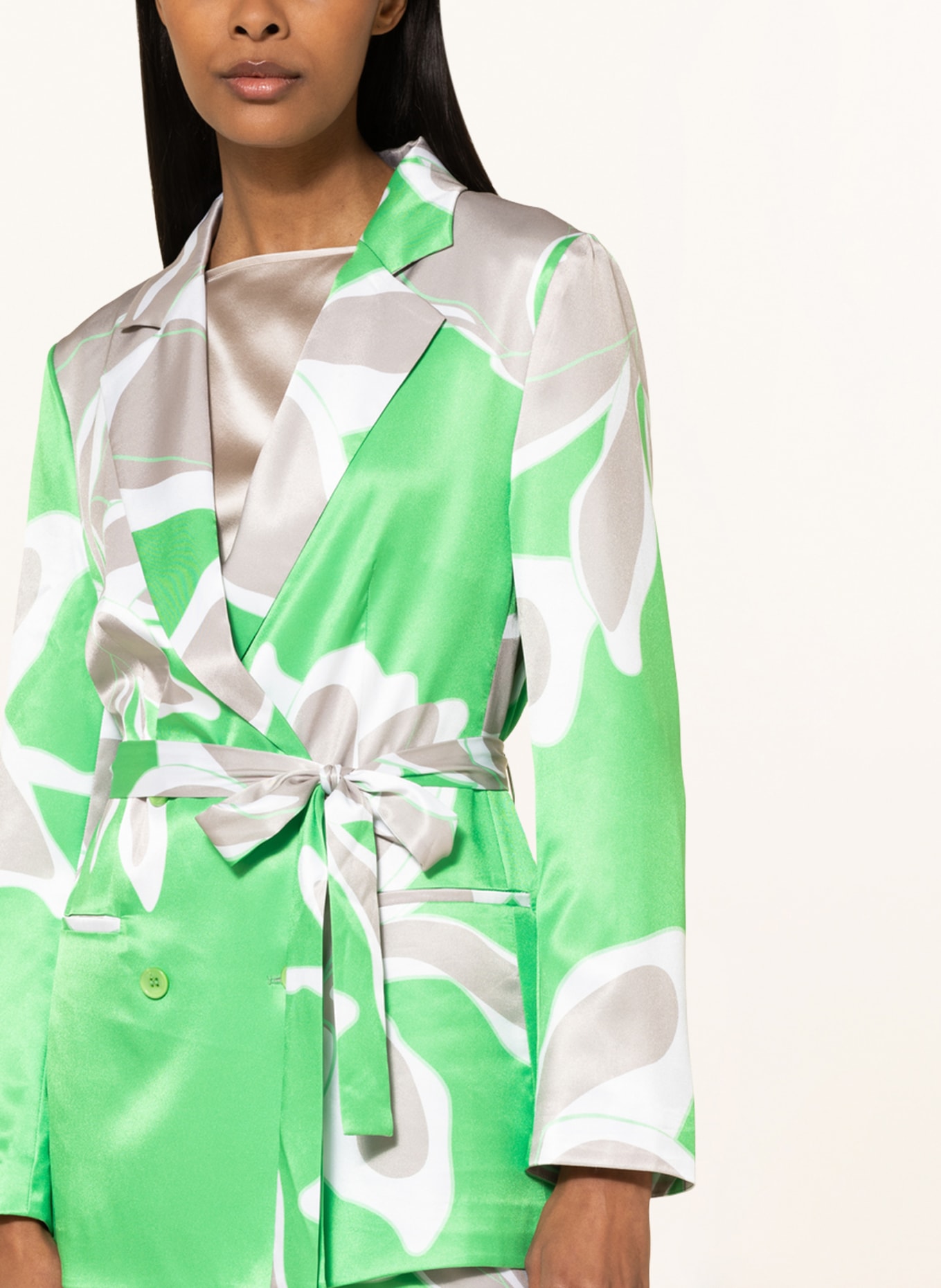 HERZEN'S ANGELEGENHEIT Long blazer made of satin, Color: LIGHT GREEN/ WHITE/ TAUPE (Image 4)