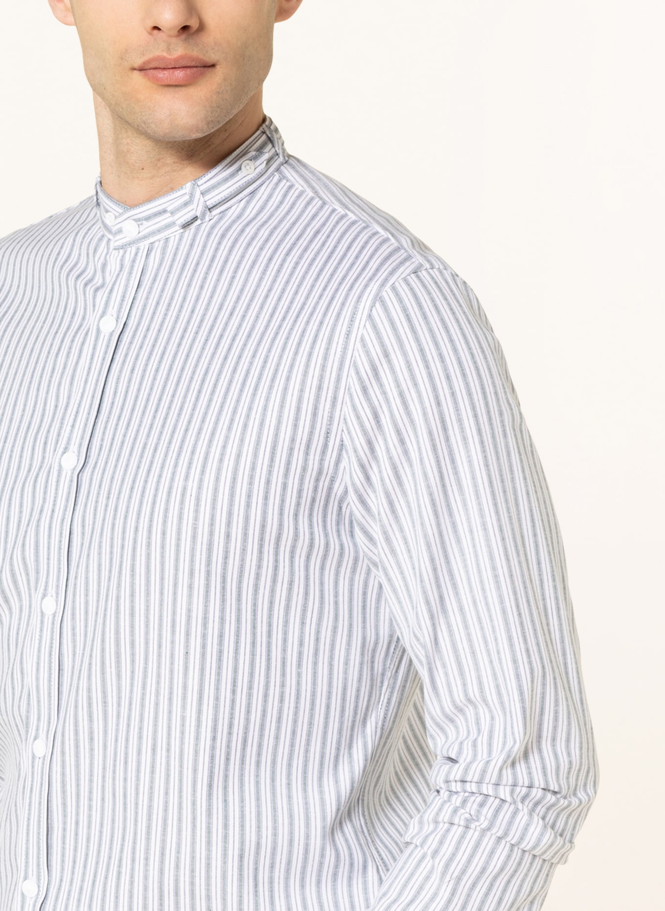 Gottseidank Trachten shirt LENZ regular fit with stand-up collar, Color: WHITE/ LIGHT PURPLE/ GREEN (Image 4)