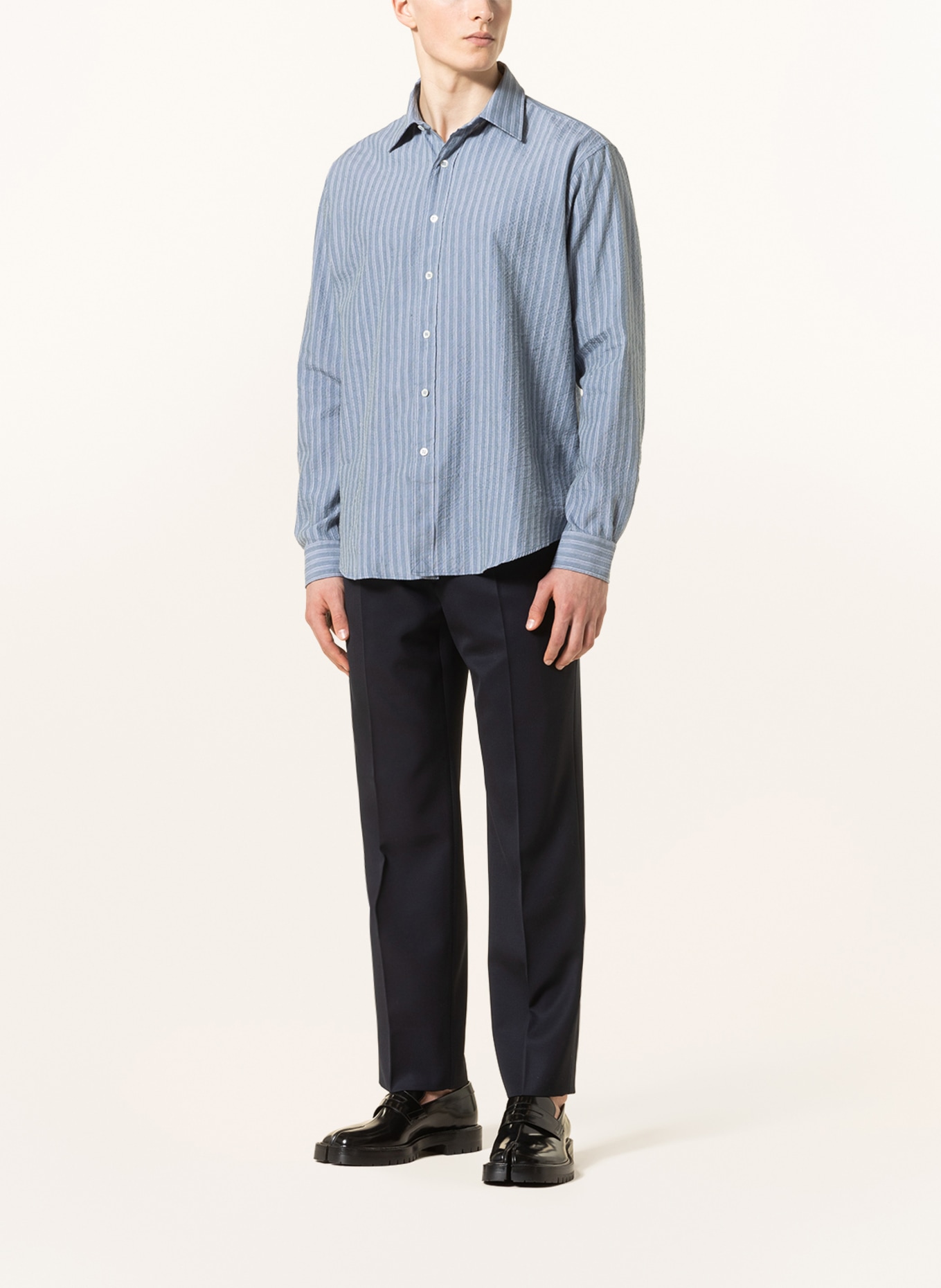 Maison Margiela Shirt comfort fit with linen, Color: BLUE GRAY/ WHITE (Image 2)