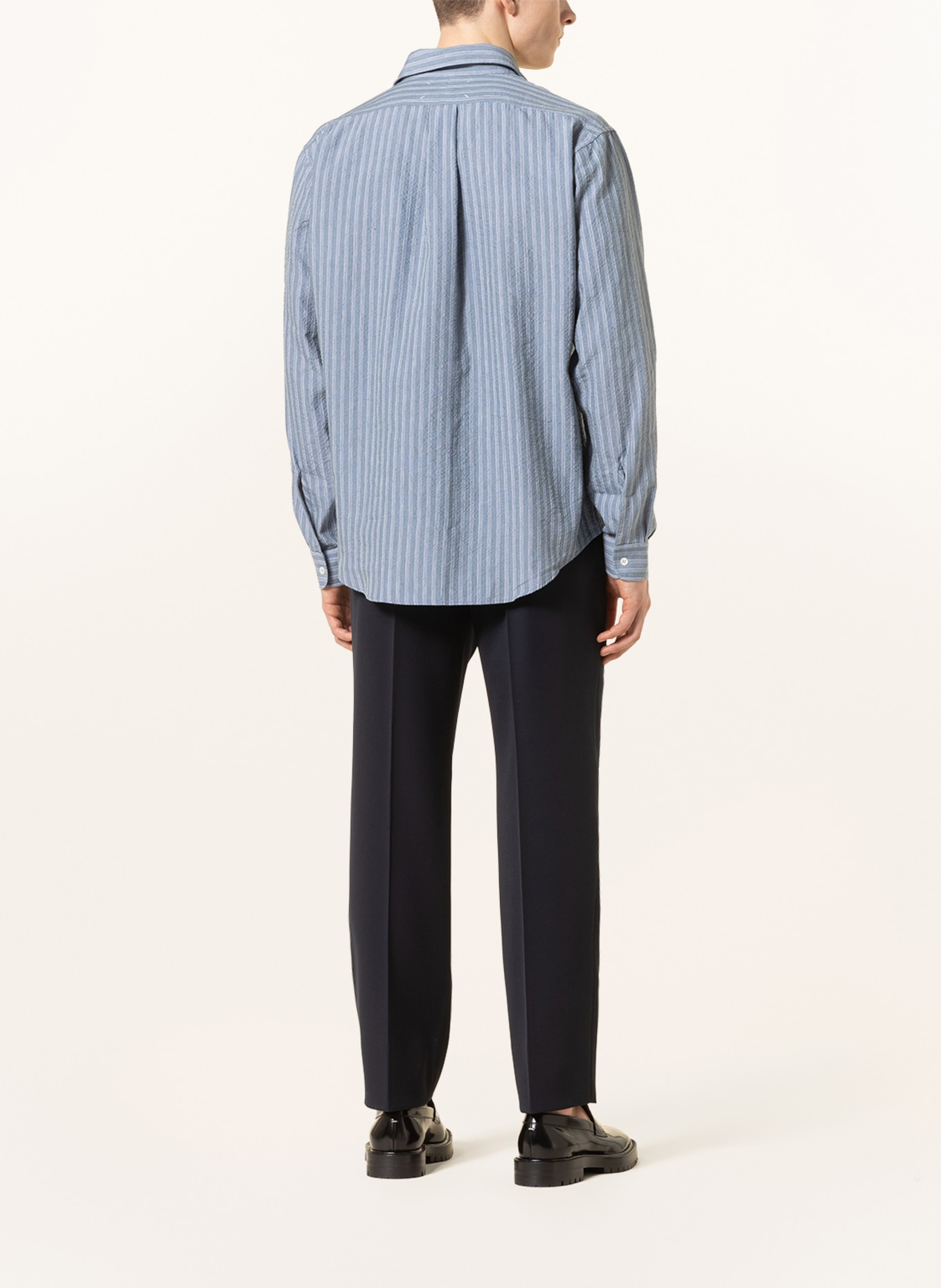 Maison Margiela Shirt comfort fit with linen, Color: BLUE GRAY/ WHITE (Image 3)