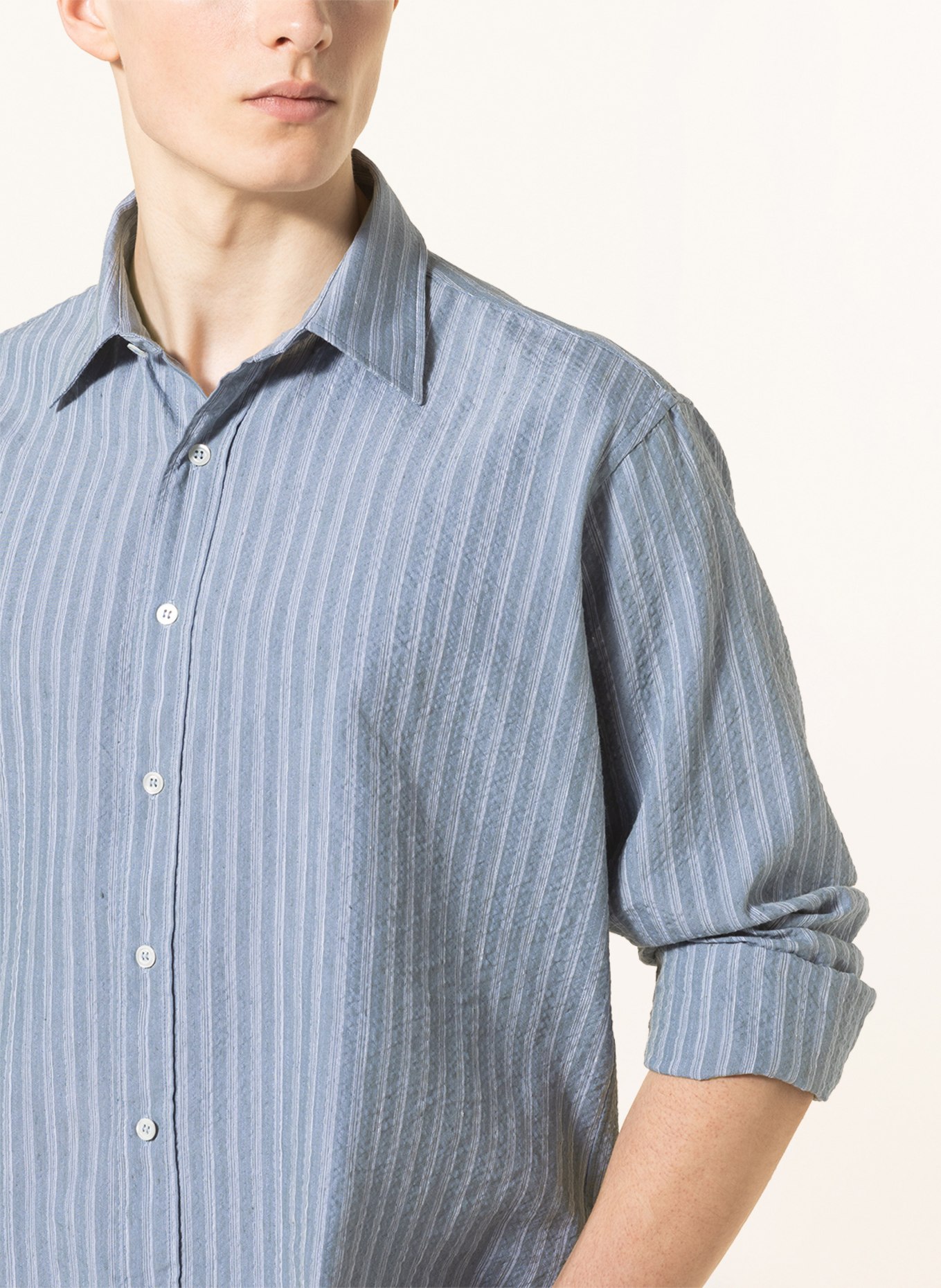 Maison Margiela Shirt comfort fit with linen, Color: BLUE GRAY/ WHITE (Image 4)