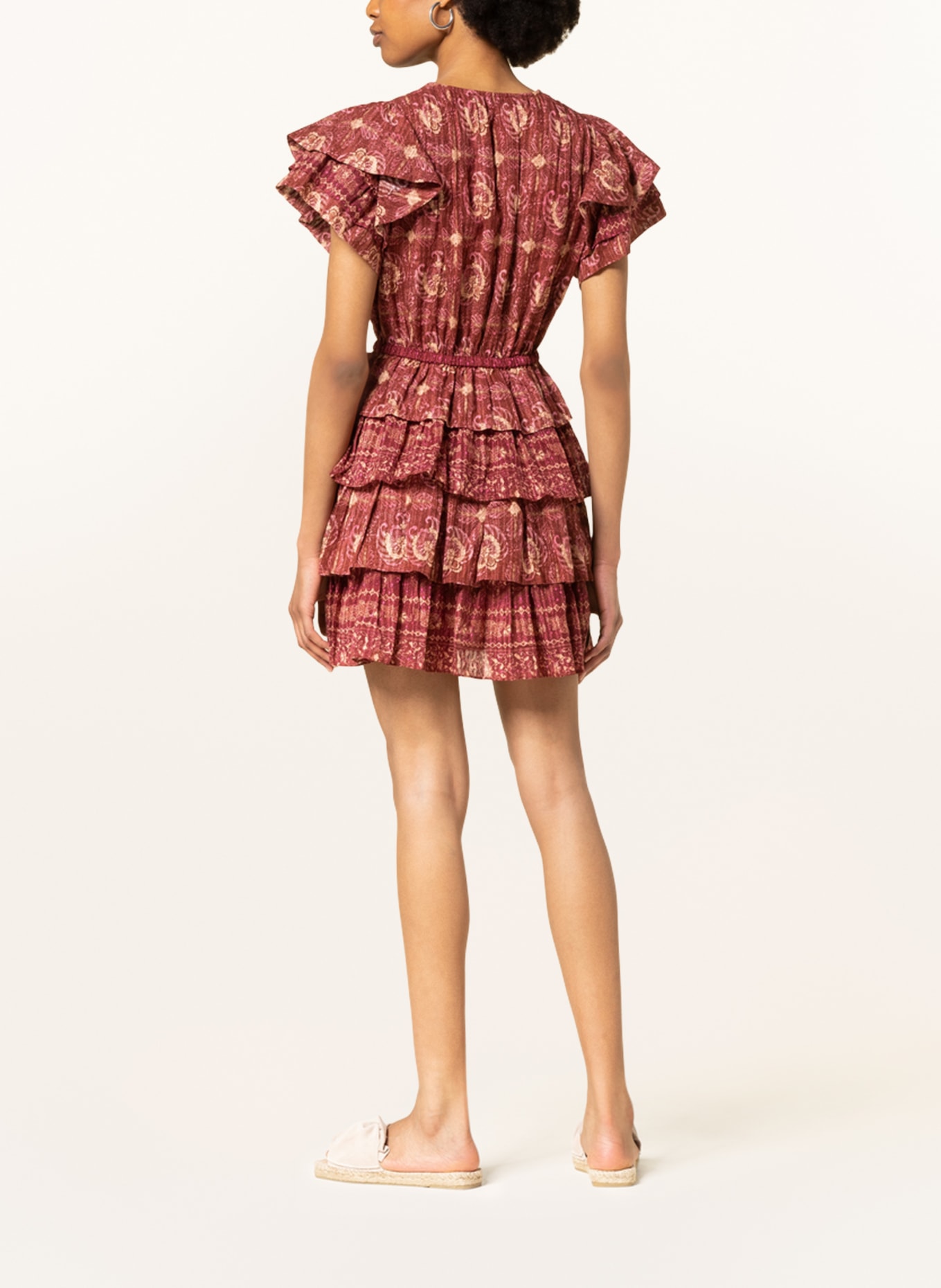 ULLA JOHNSON Kleid KAITLYN mit Rüschen, Farbe: DUNKELROT/ HELLORANGE/ ROSA (Bild 3)