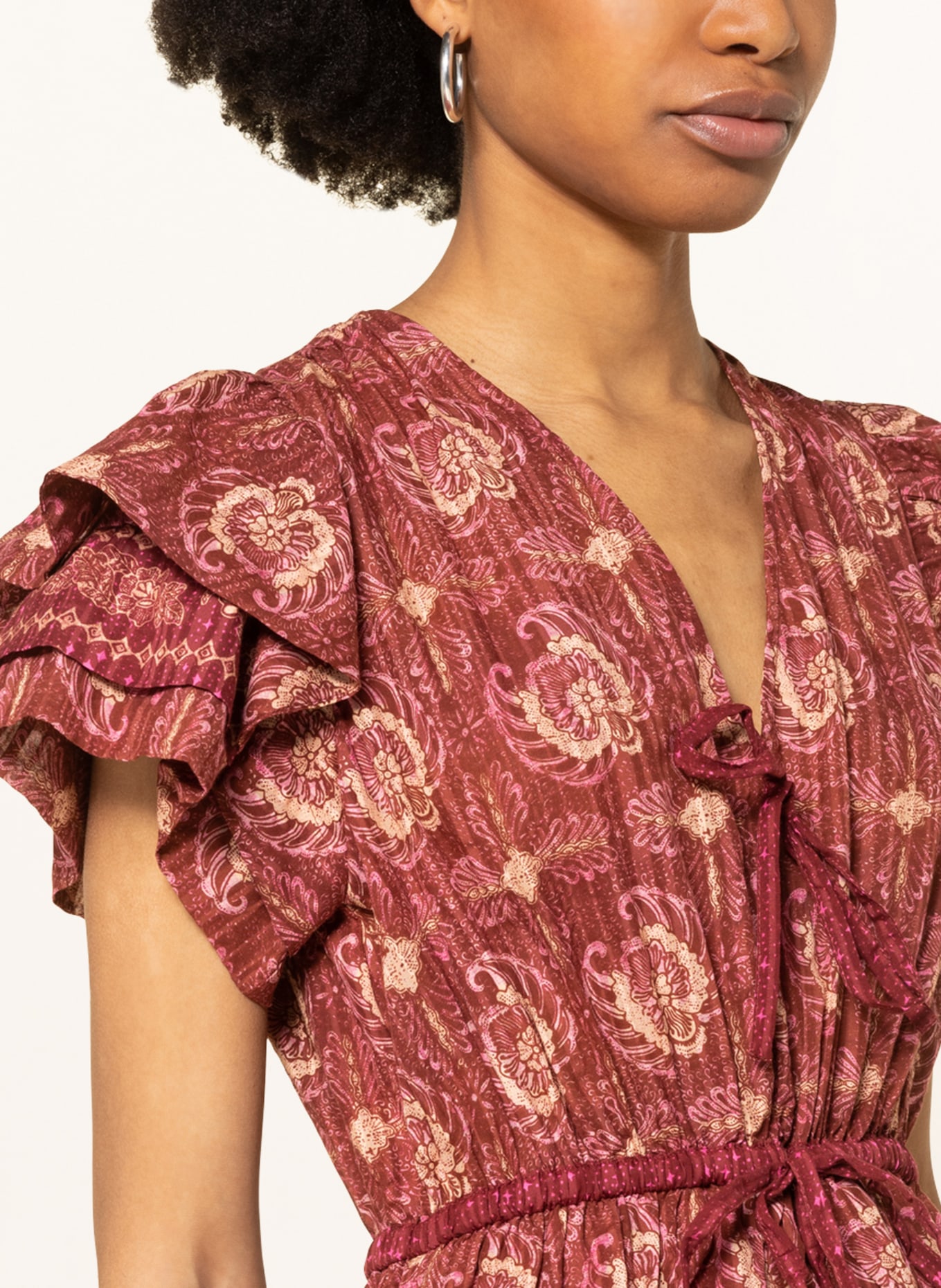 ULLA JOHNSON Kleid KAITLYN mit Rüschen, Farbe: DUNKELROT/ HELLORANGE/ ROSA (Bild 4)
