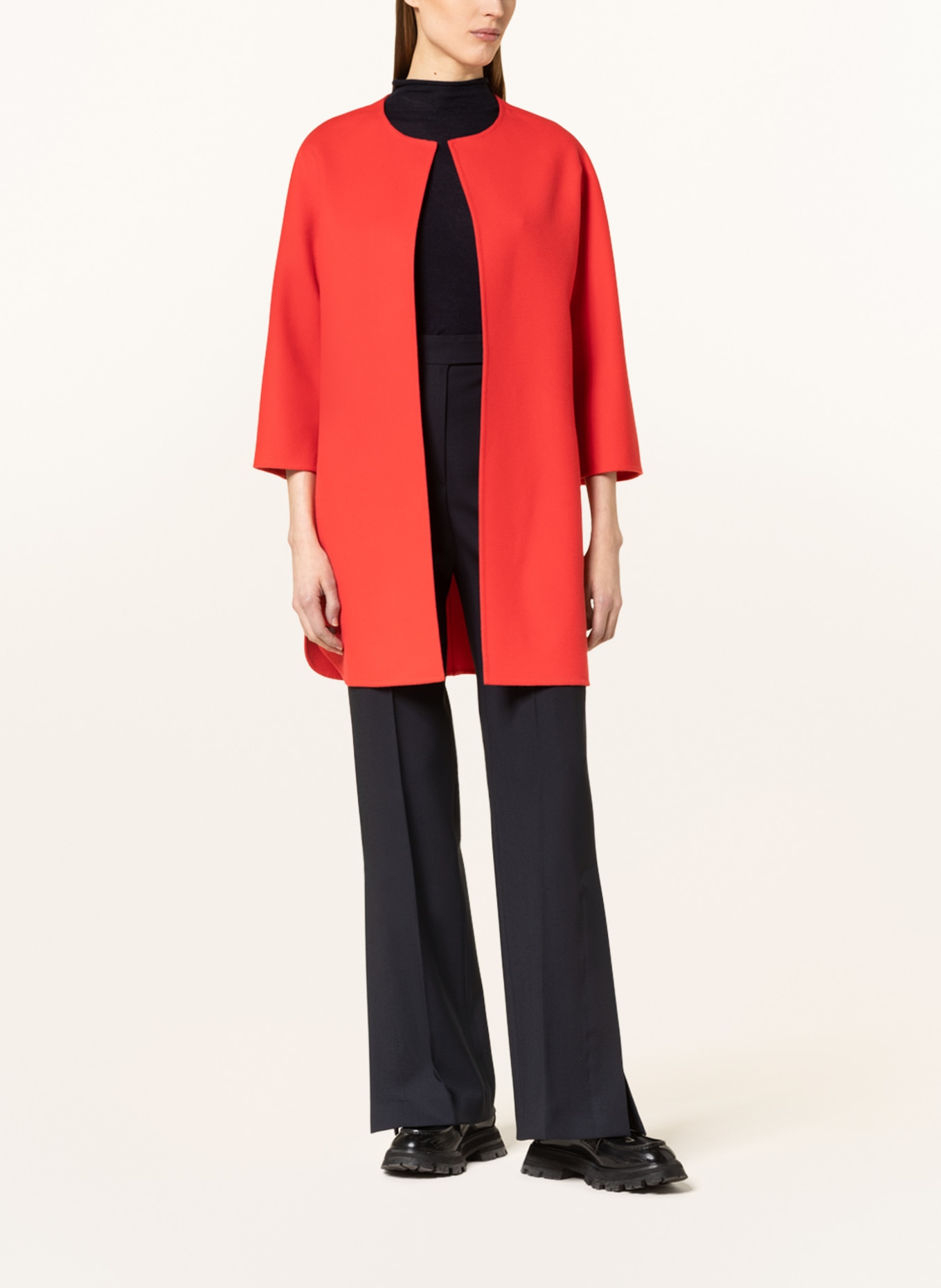manzoni 24 Wool coat with 3/4 sleeves, Color: RED (Image 2)