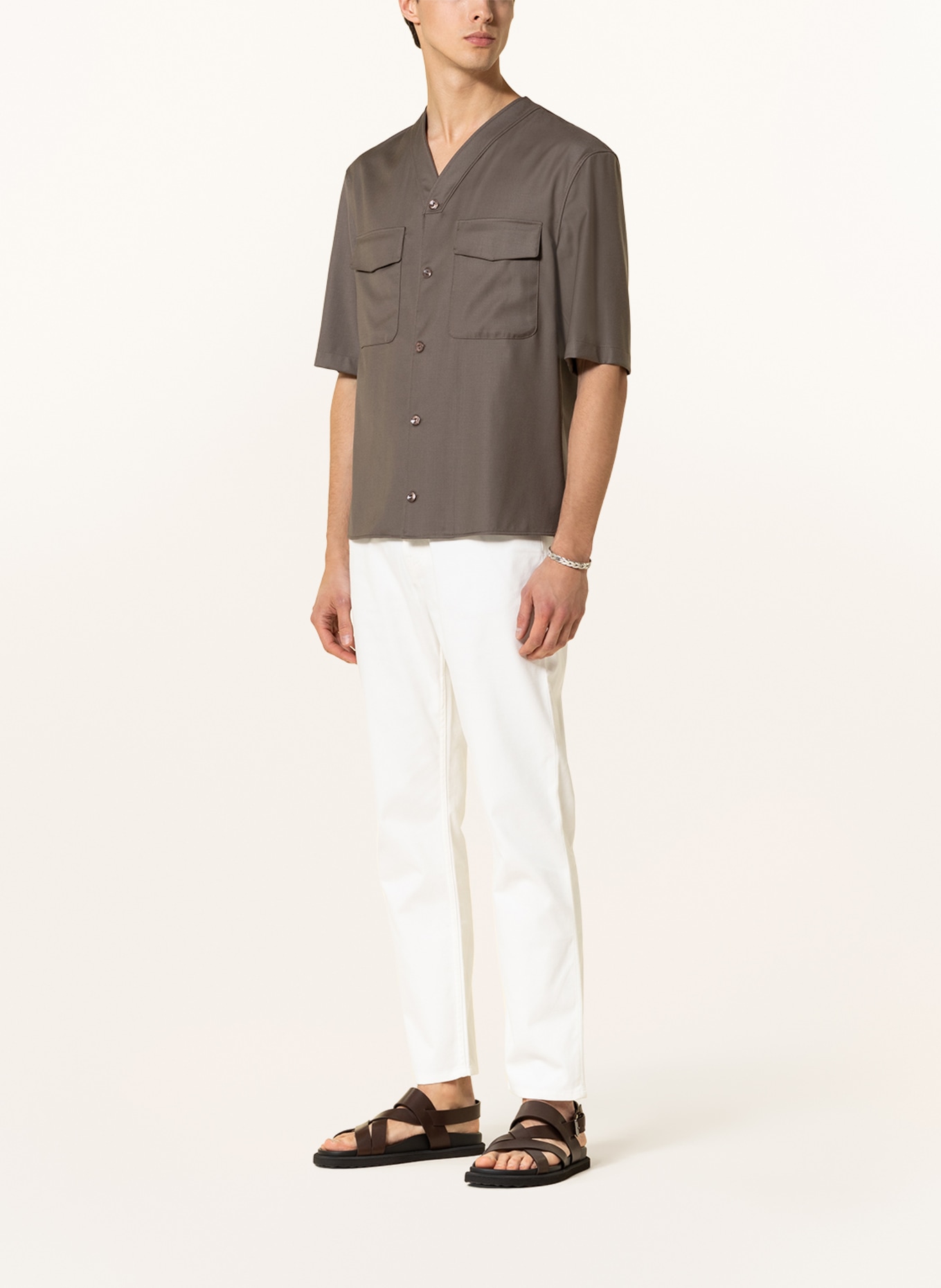 AGNONA Short sleeve shirt comfort fit, Color: KHAKI (Image 2)