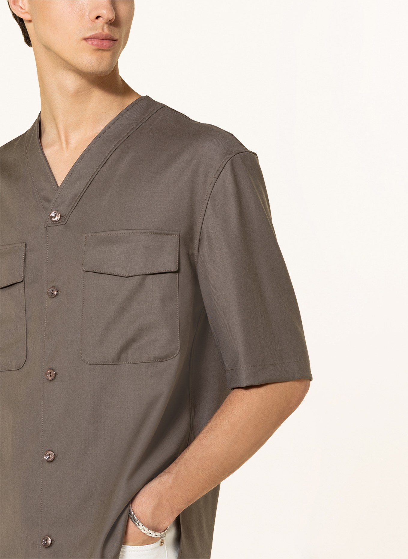 AGNONA Short sleeve shirt comfort fit, Color: KHAKI (Image 4)