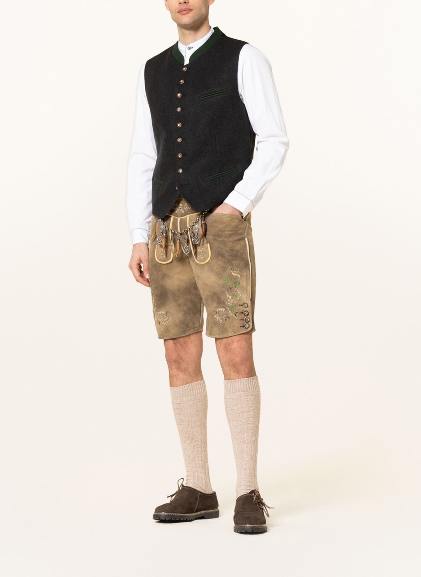 OSTARRICHI Spodnie skórzane w stylu ludowym URSPRUNG, Kolor: OLIWKOWY (Obrazek 2)