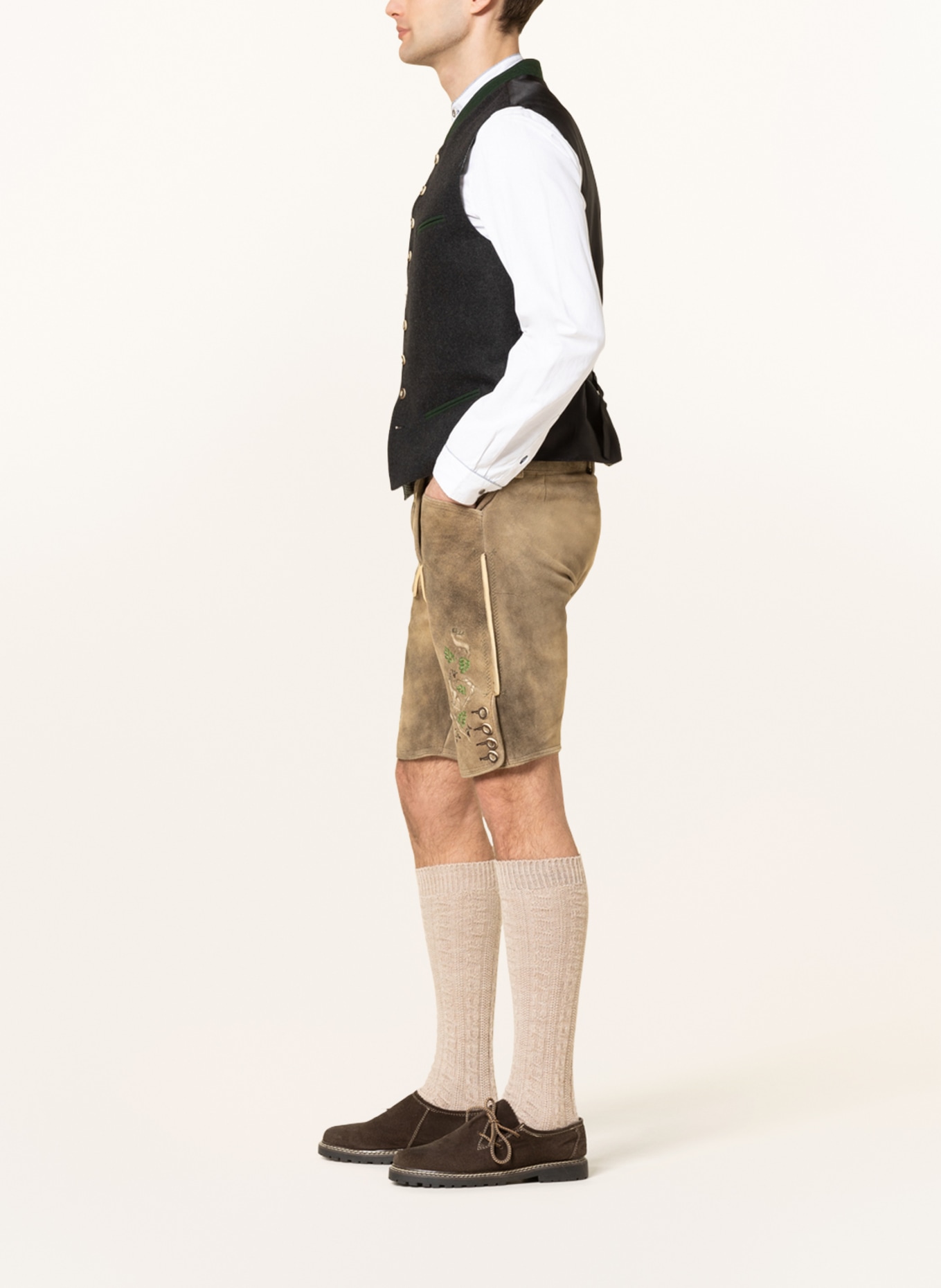 OSTARRICHI Spodnie skórzane w stylu ludowym URSPRUNG, Kolor: OLIWKOWY (Obrazek 4)