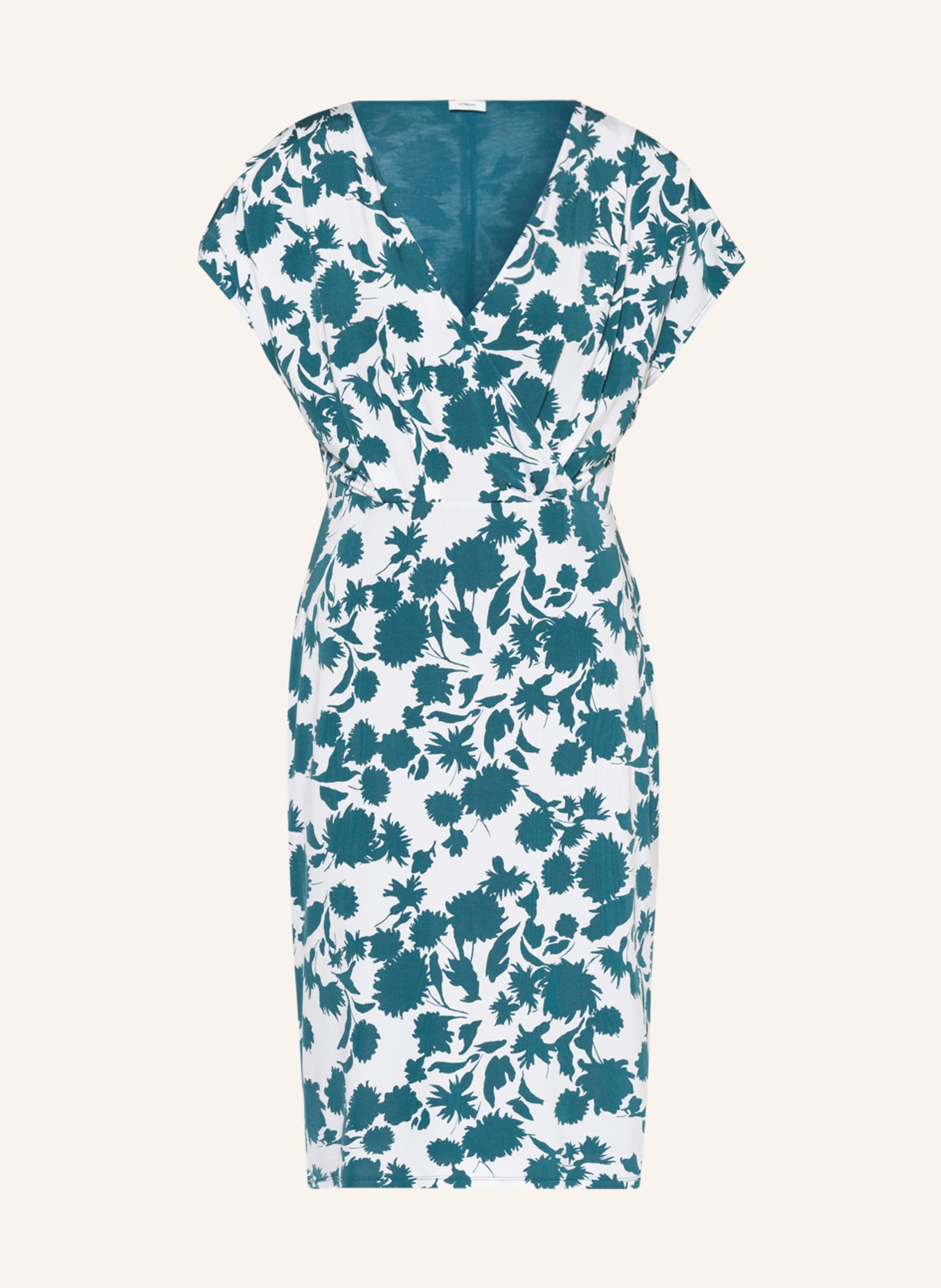 s.Oliver BLACK LABEL Kleid in Wickeloptik, Farbe: WEISS/ PETROL (Bild 1)