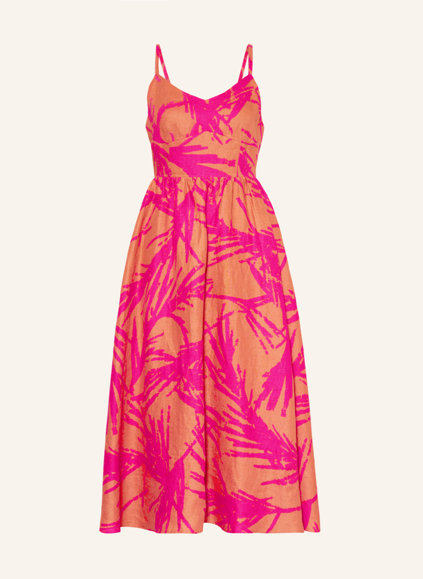 comma Linen dress, Color: DARK ORANGE/ PINK (Image 1)