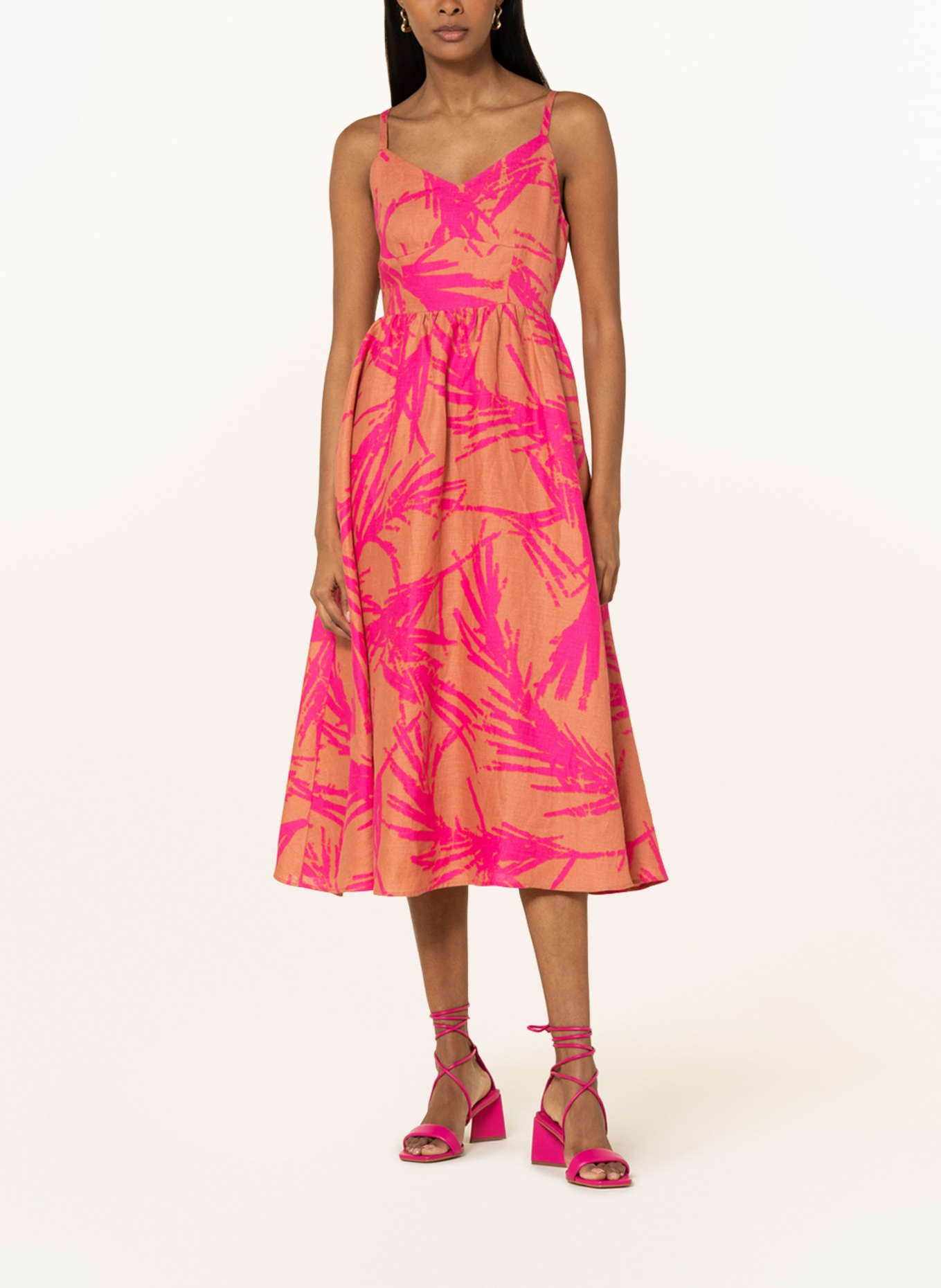 comma Linen dress, Color: DARK ORANGE/ PINK (Image 2)