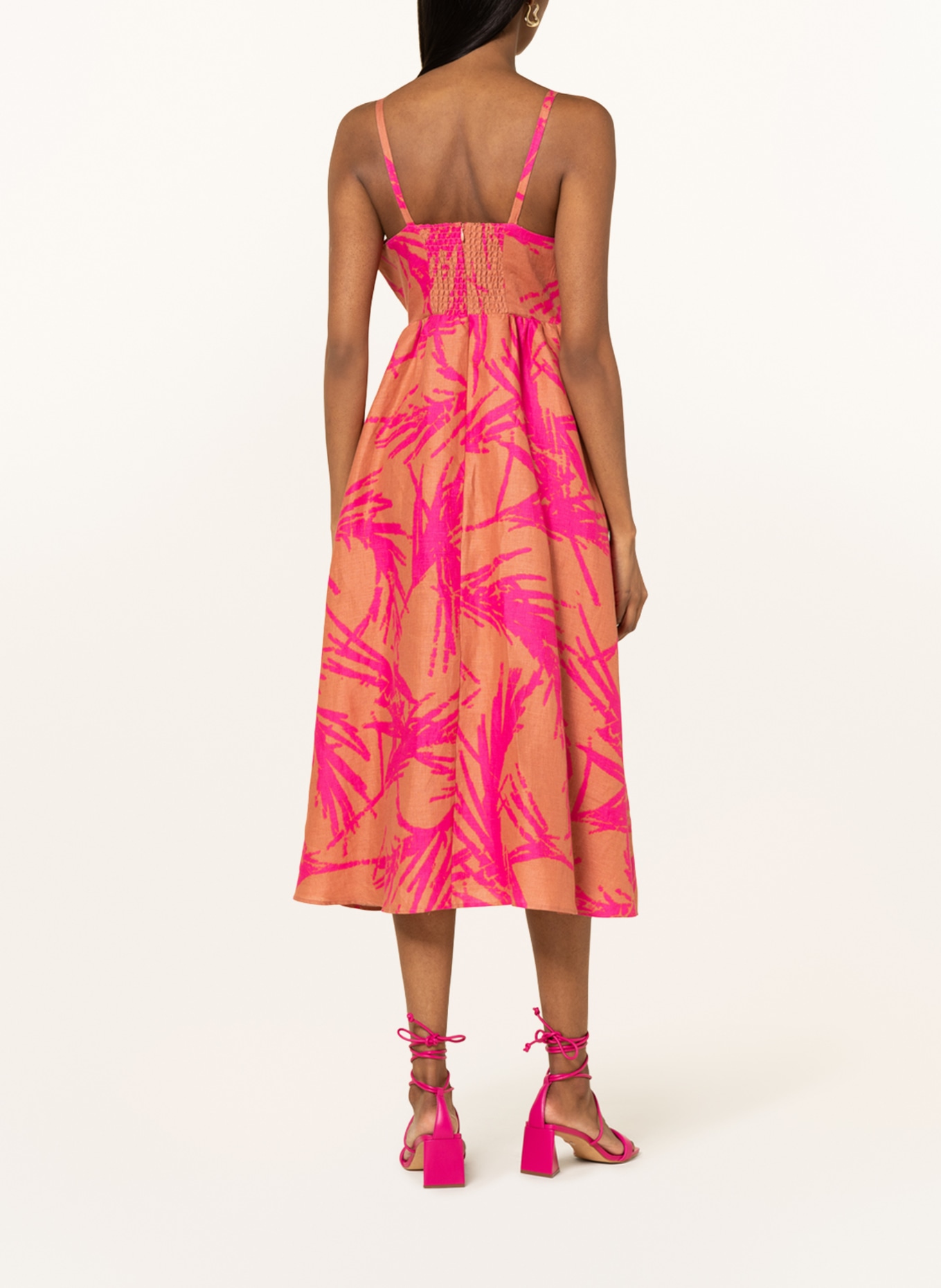 comma Linen dress, Color: DARK ORANGE/ PINK (Image 3)