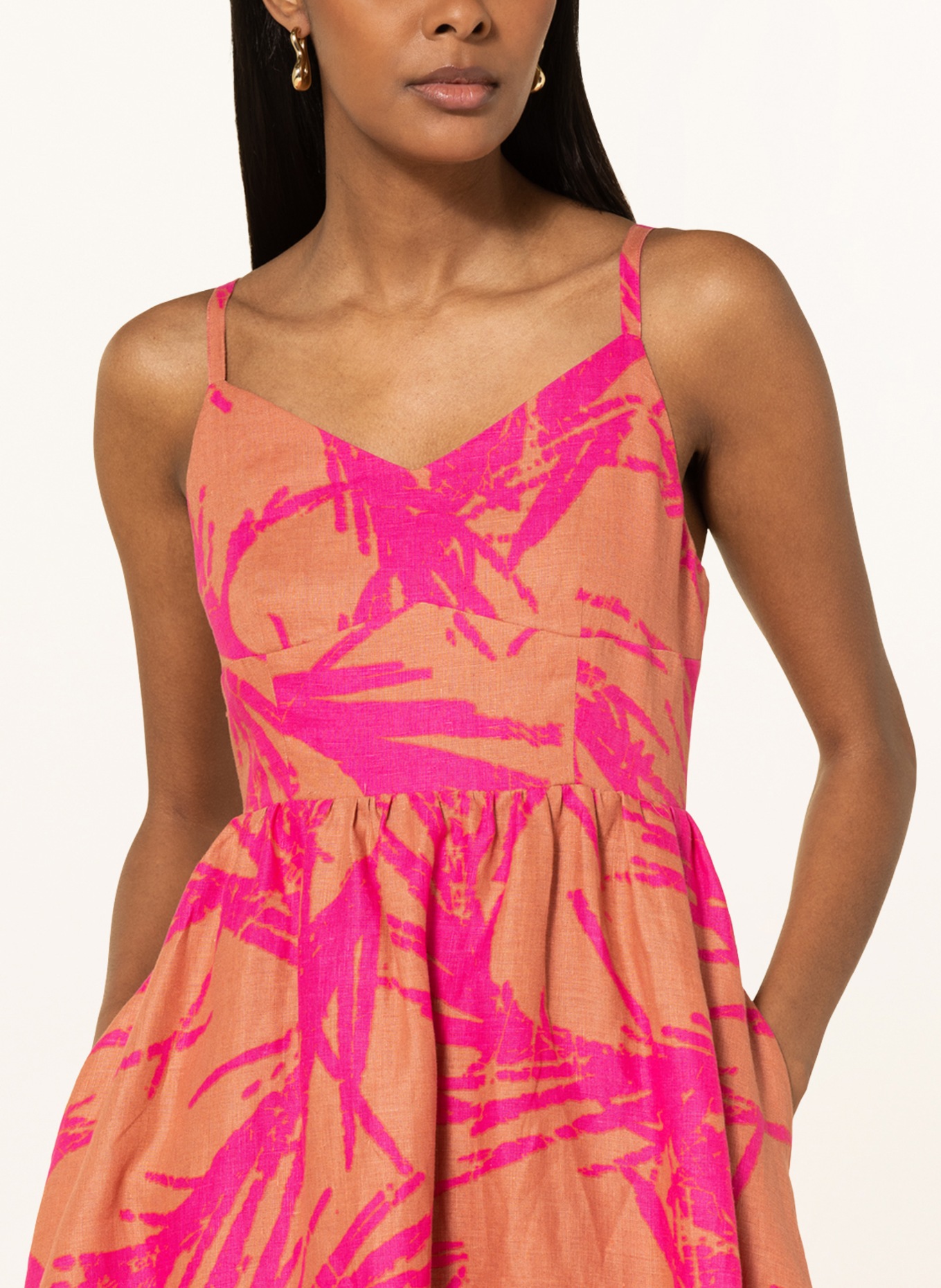 comma Linen dress, Color: DARK ORANGE/ PINK (Image 4)