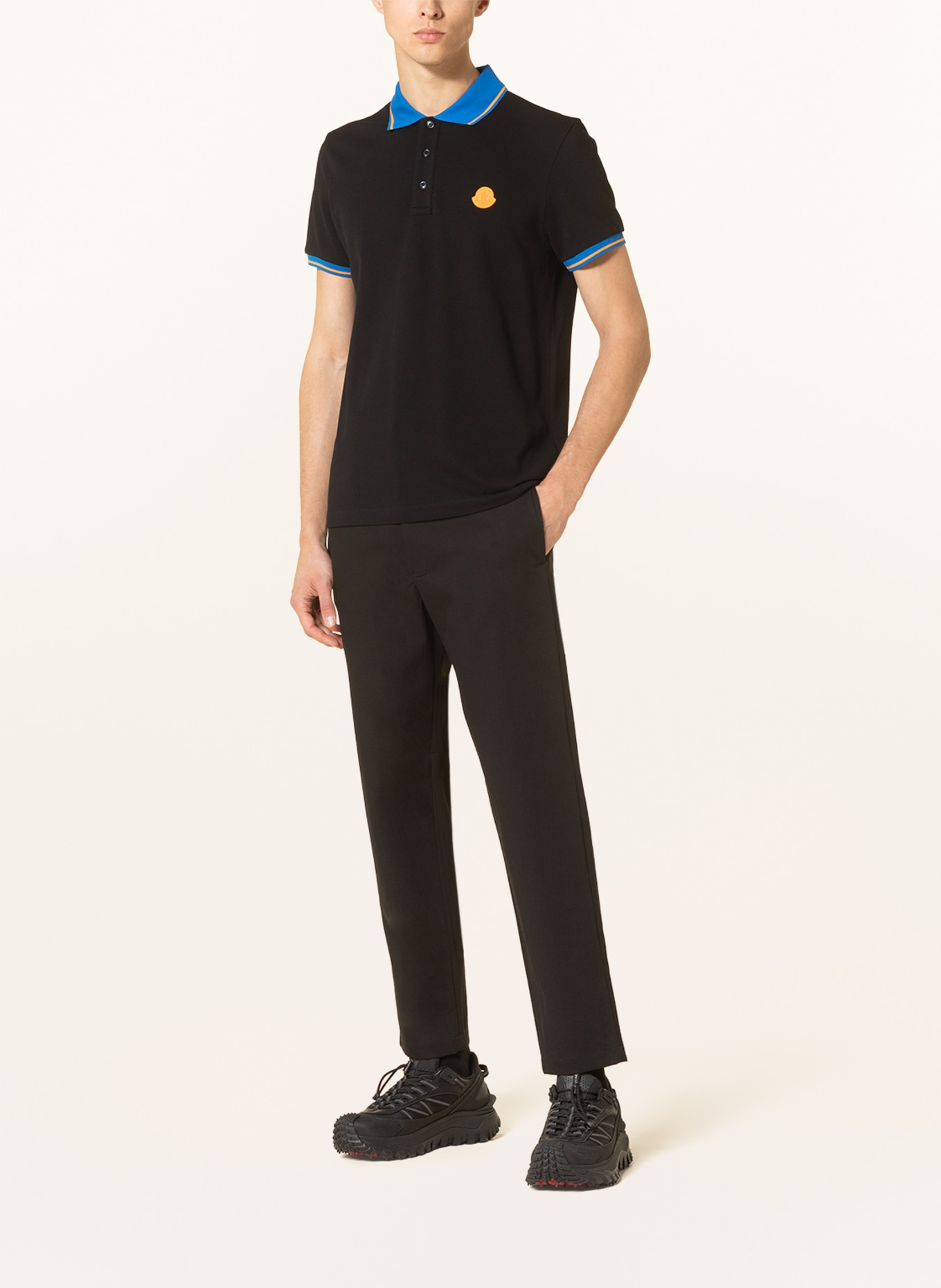 MONCLER Piqué polo shirt, Color: BLACK/ BLUE/ DARK YELLOW (Image 2)
