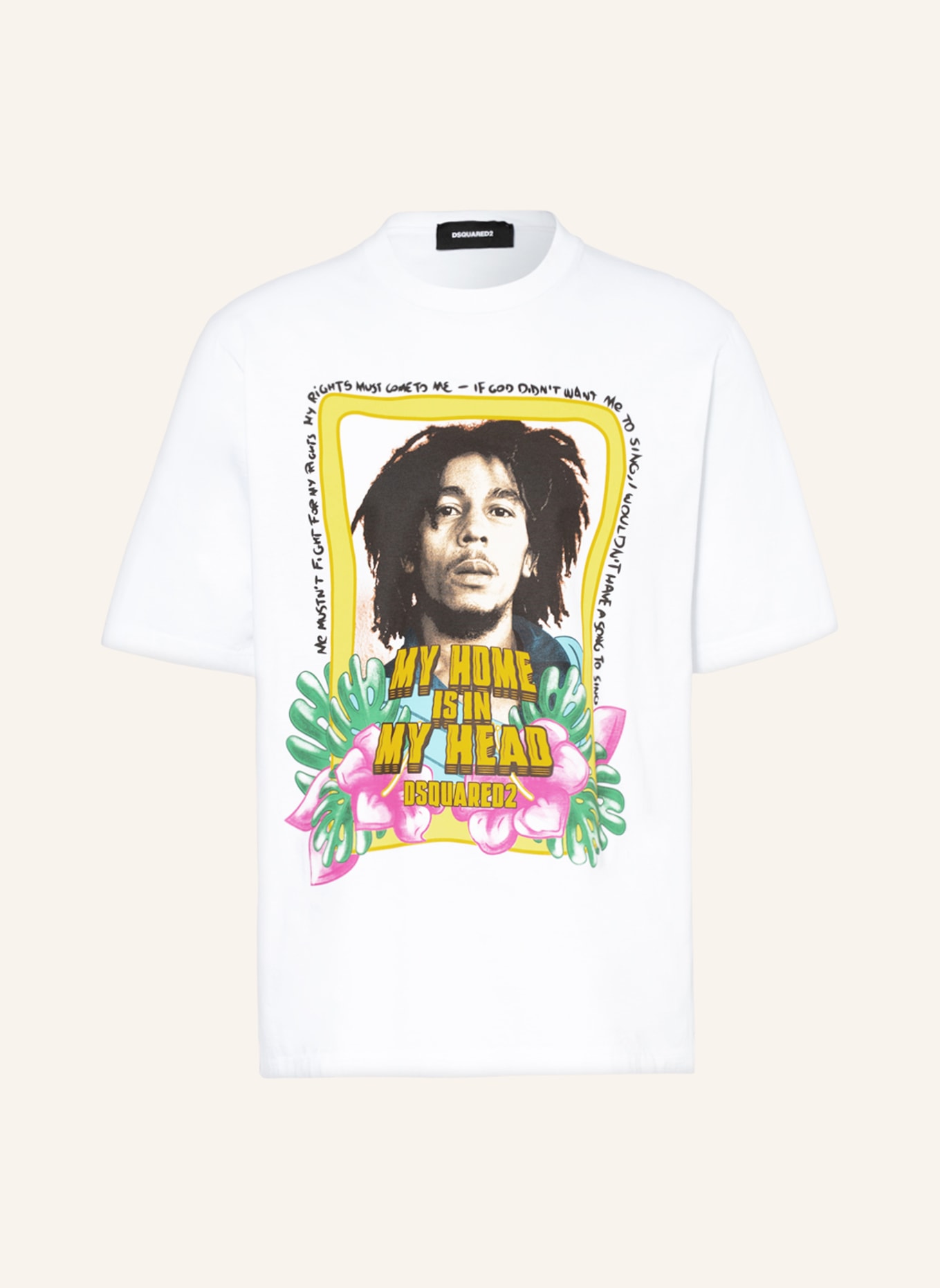 DSQUARED2 T-shirt MY HOME IS IN MY HEAD, Color: WHITE/ YELLOW/ GREEN (Image 1)