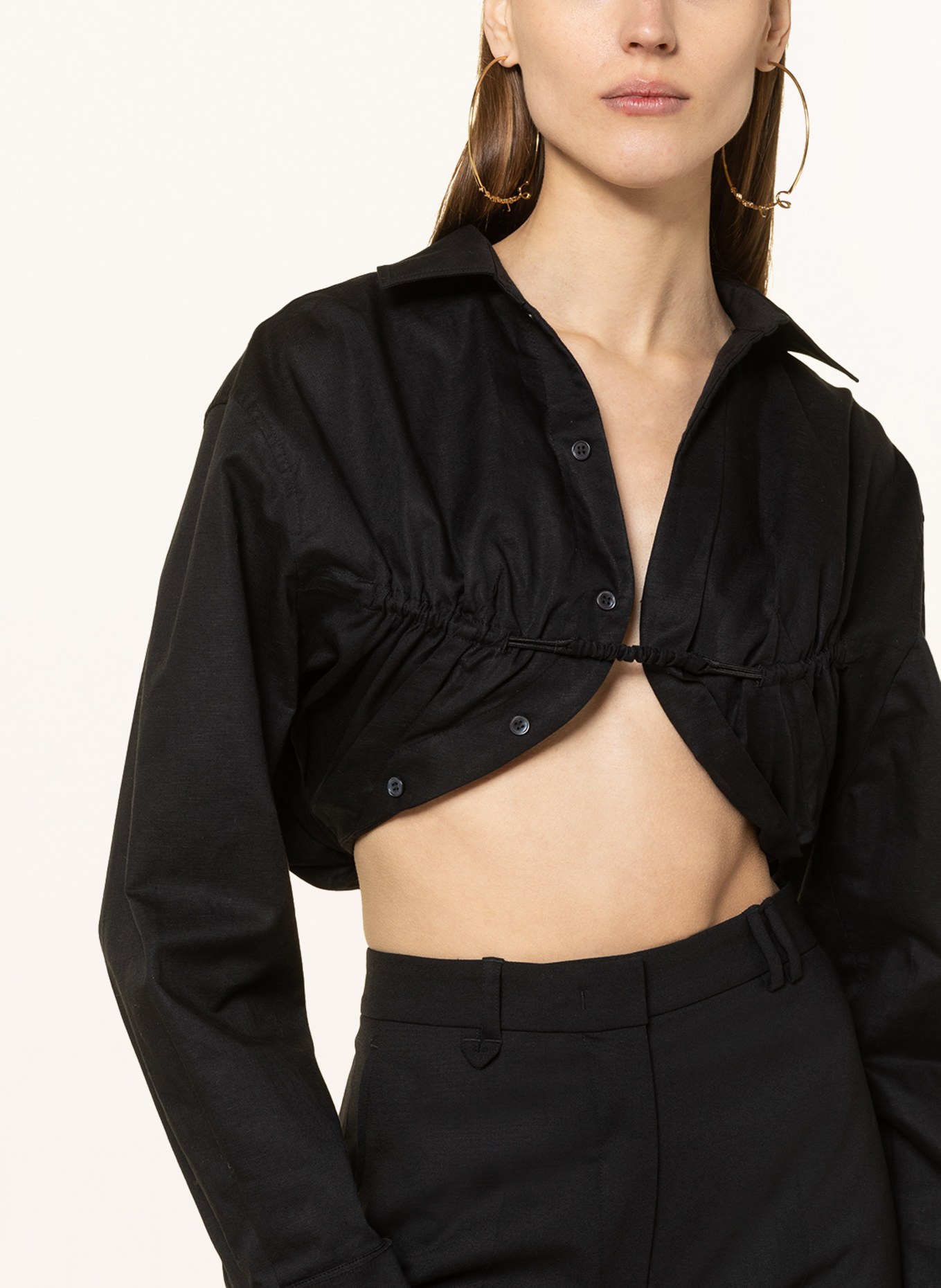 JACQUEMUS Cropped shirt blouse LA CHEMISE MAC with linen, Color: BLACK (Image 4)