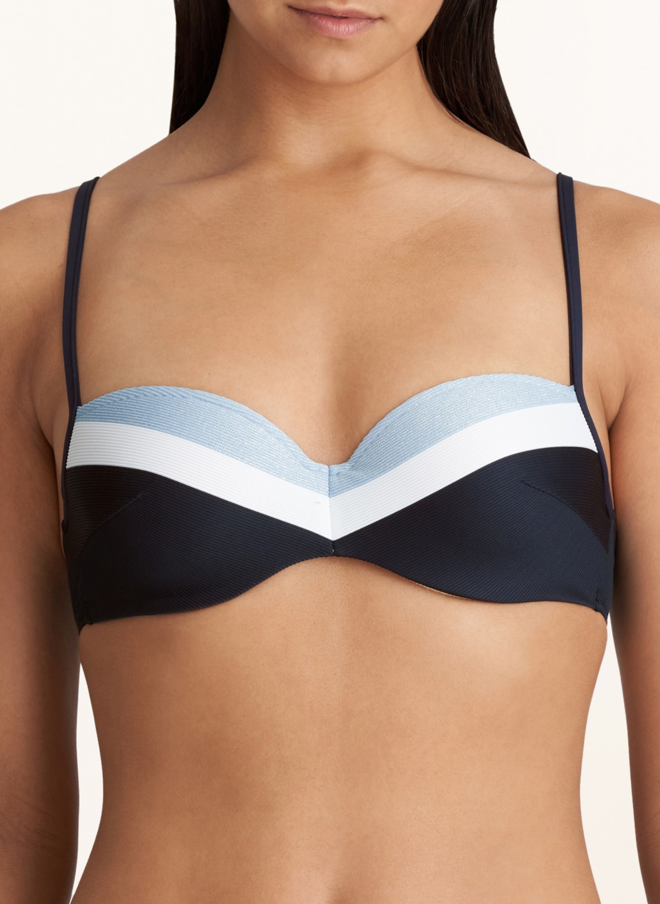 MARIE JO Balconette bikini top SITGES with glitter thread , Color: LIGHT BLUE/ DARK BLUE/ WHITE (Image 5)