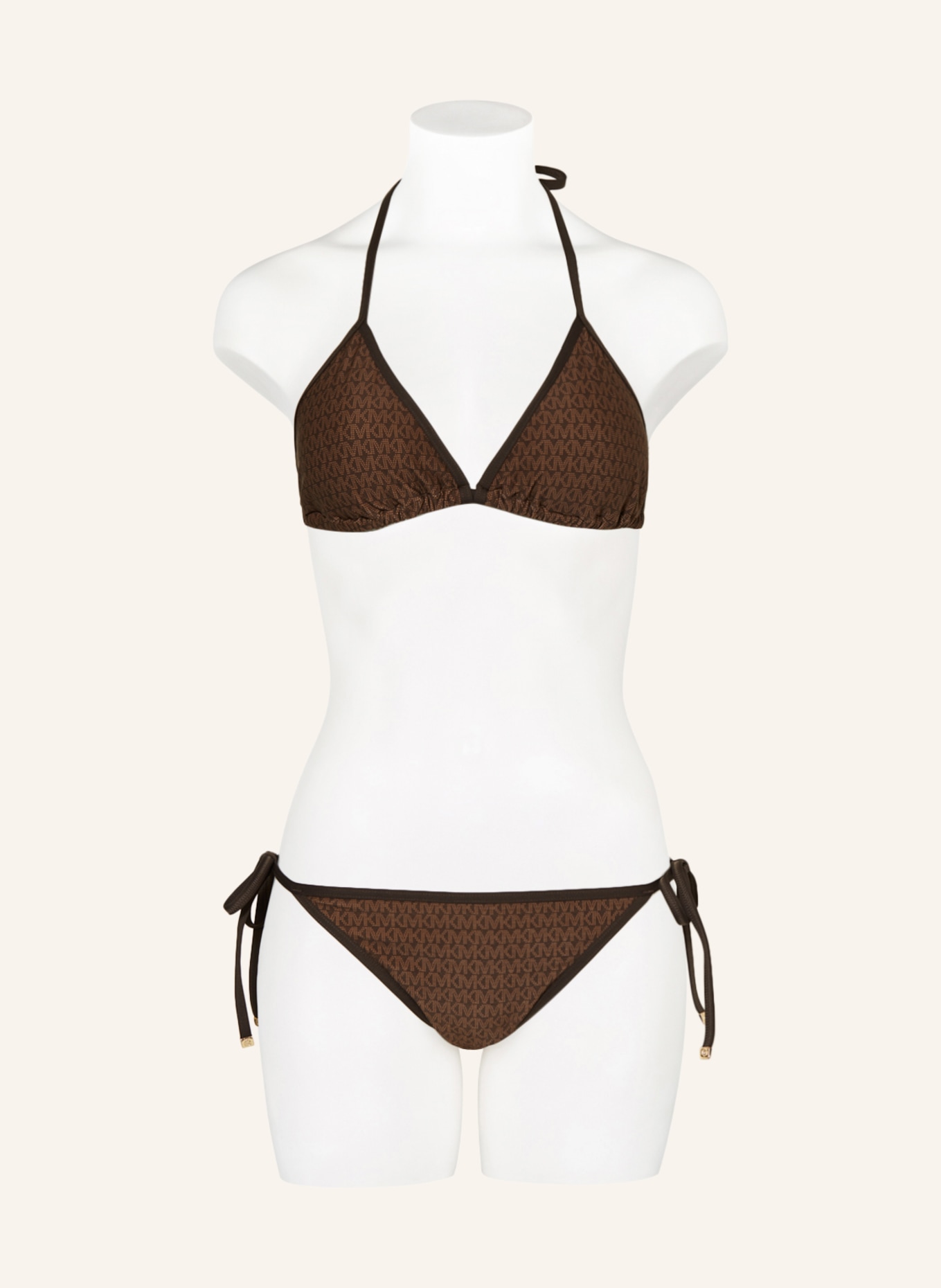 MICHAEL KORS Triangle bikini top SIGNATURE LOGO in brown/ dark brown
