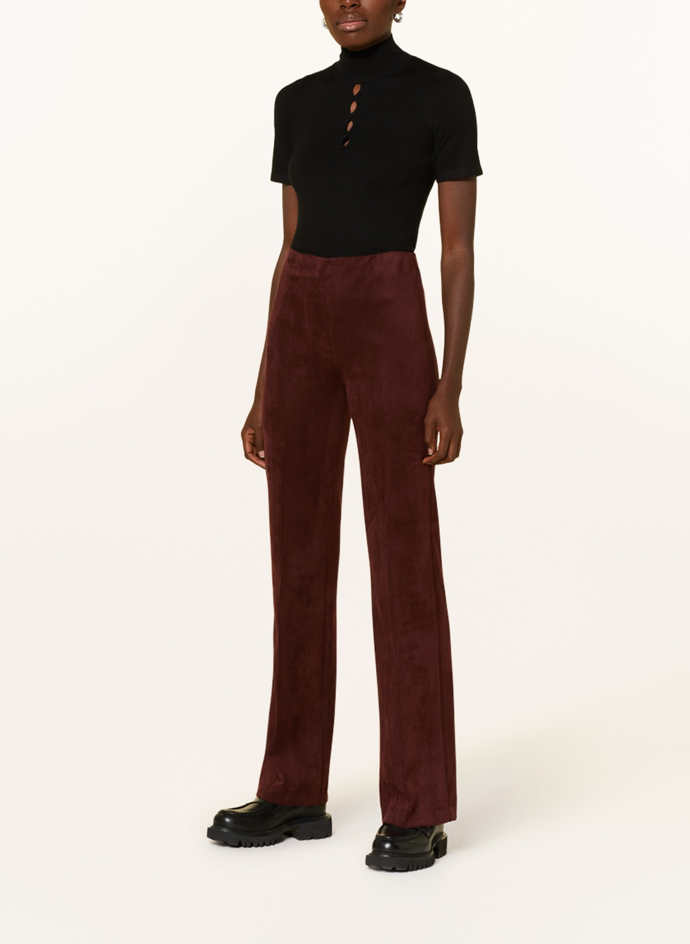 DRYKORN Wide leg trousers ALIVE in leather look, Color: DARK RED (Image 2)