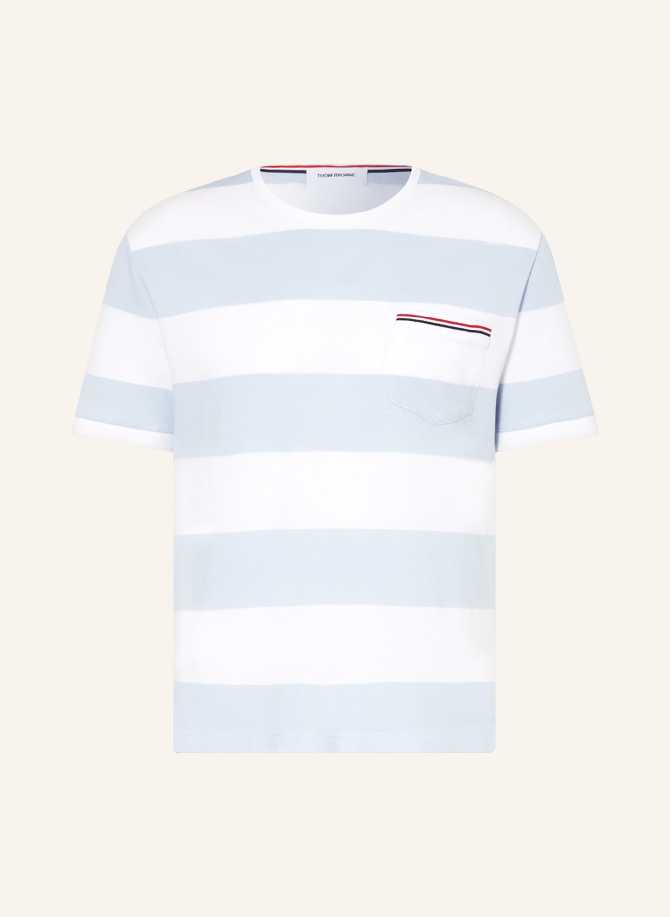 THOM BROWNE. Piqué T-shirt, Color: LIGHT BLUE/ WHITE (Image 1)