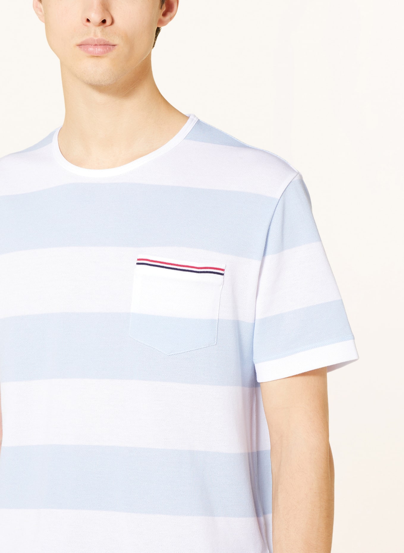 THOM BROWNE. Piqué T-shirt, Color: LIGHT BLUE/ WHITE (Image 4)