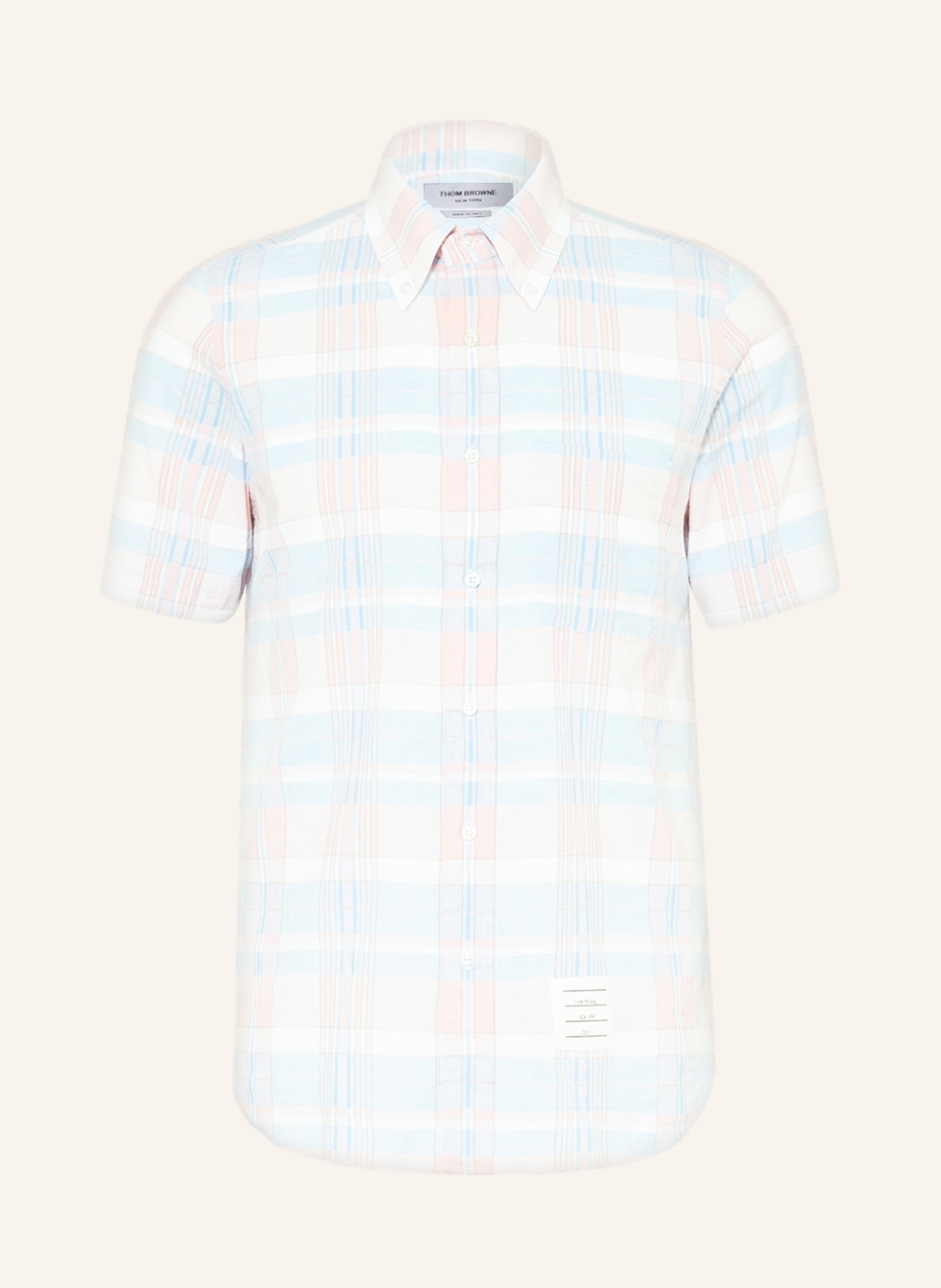 THOM BROWNE. Short sleeve shirt slim fit, Color: LIGHT BLUE/ WHITE/ LIGHT PINK (Image 1)