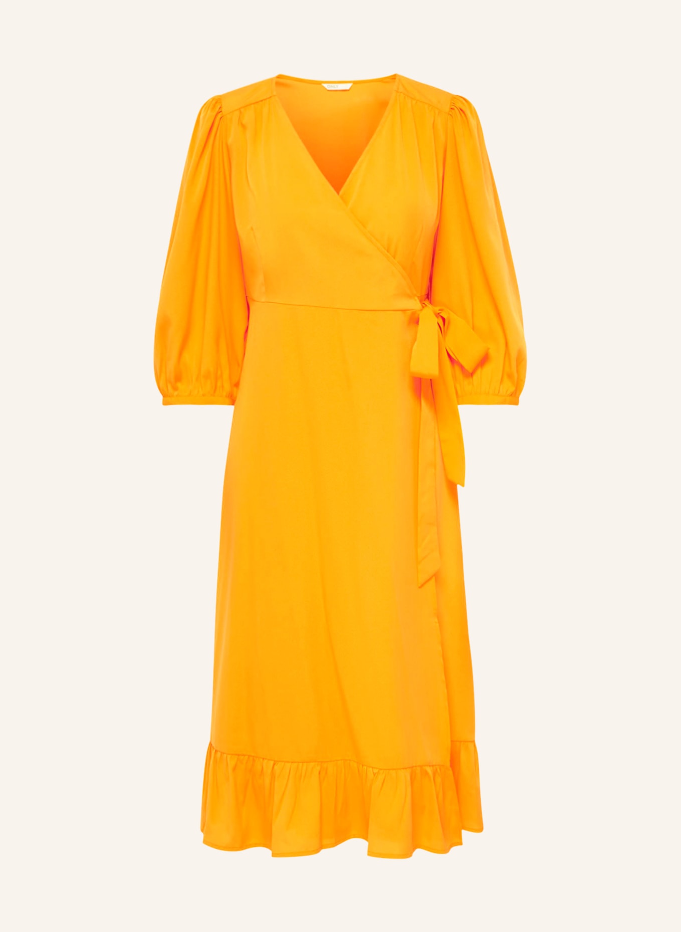 ONLY Wrap dress with 3/4 sleeves, Color: NEON ORANGE (Image 1)