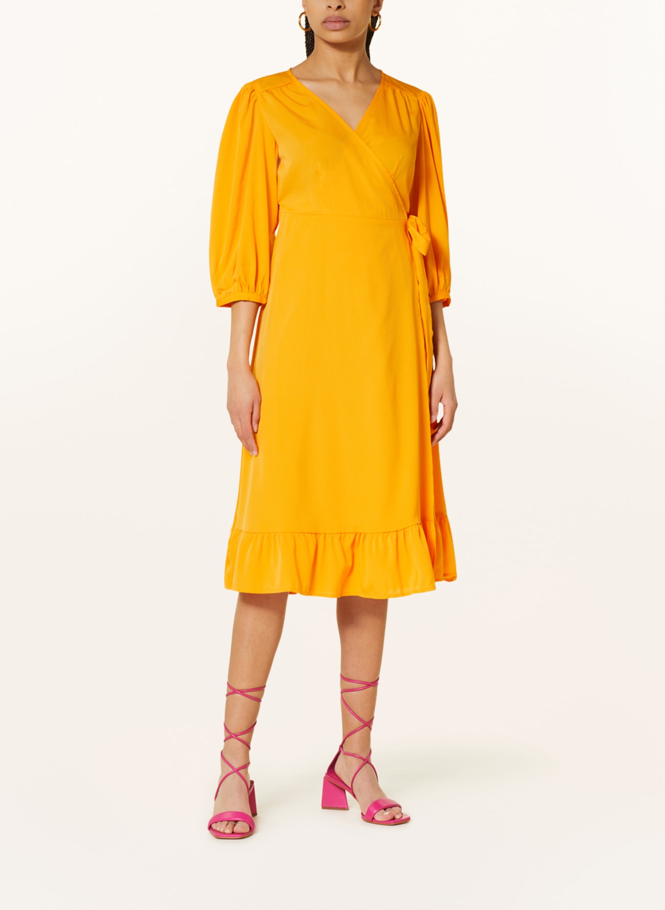 ONLY Wrap dress with 3/4 sleeves, Color: NEON ORANGE (Image 2)