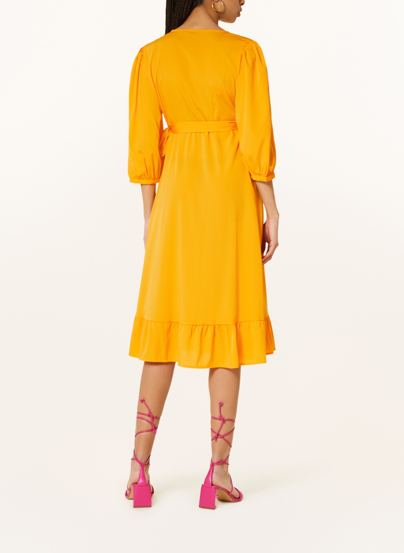 ONLY Wrap dress with 3/4 sleeves, Color: NEON ORANGE (Image 3)