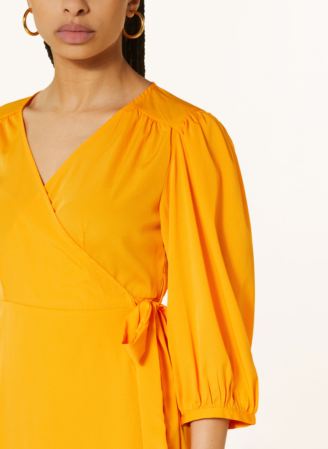 ONLY Wrap dress with 3/4 sleeves, Color: NEON ORANGE (Image 4)