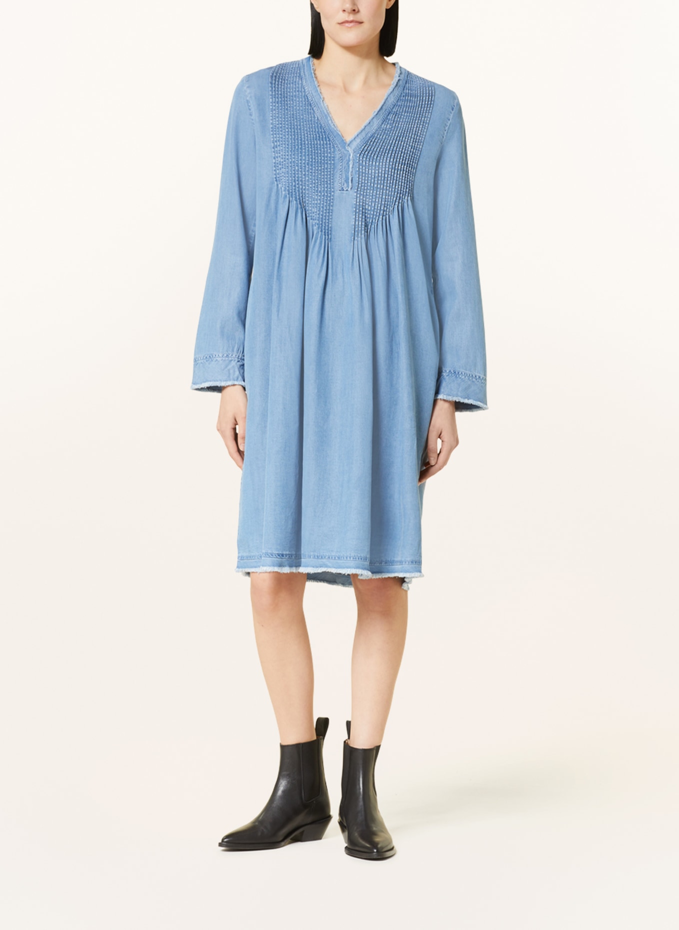 MARC CAIN Dress in denim look with fringes, Color: BLUE (Image 2)